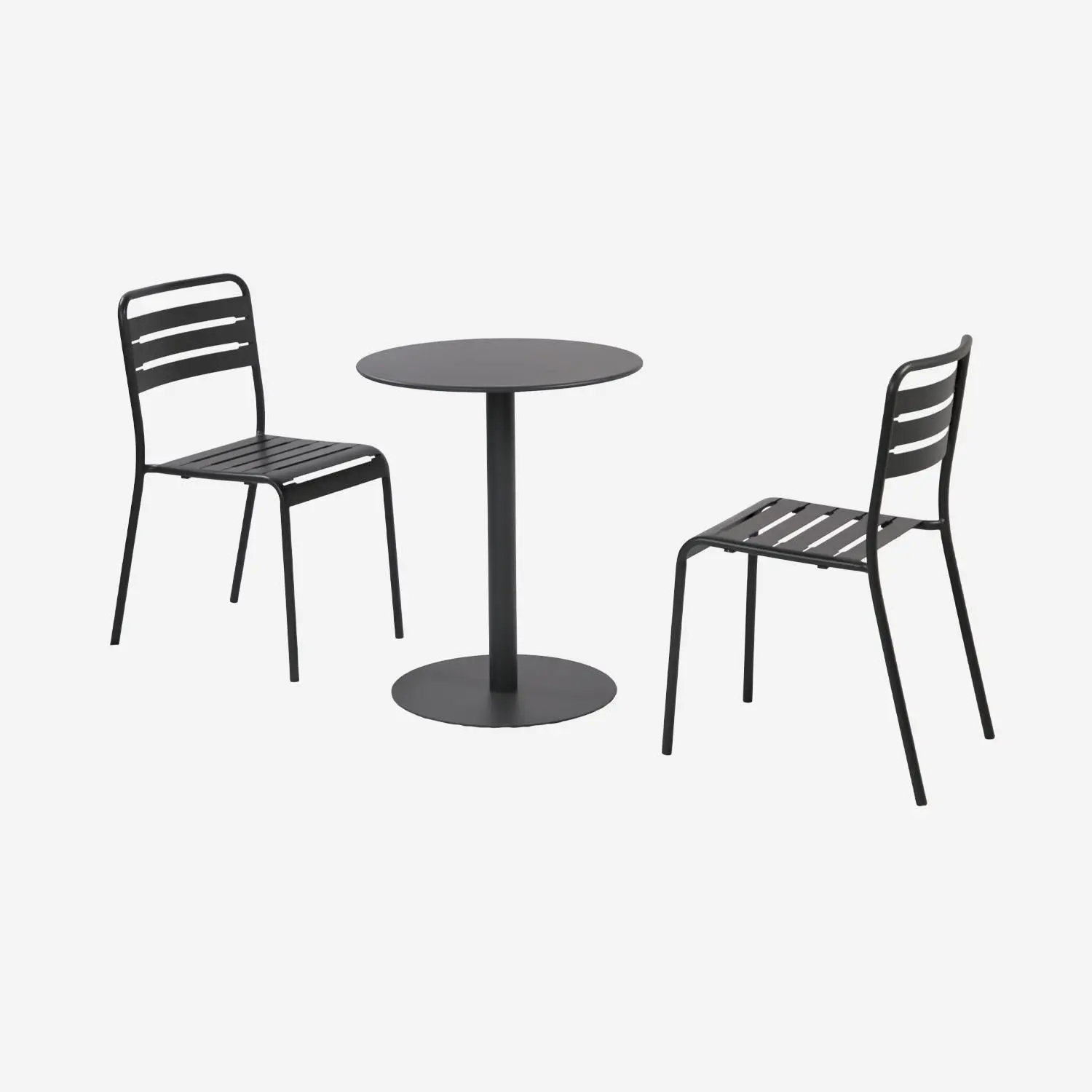 Table de jardin bistrot ronde acier + 2 assises