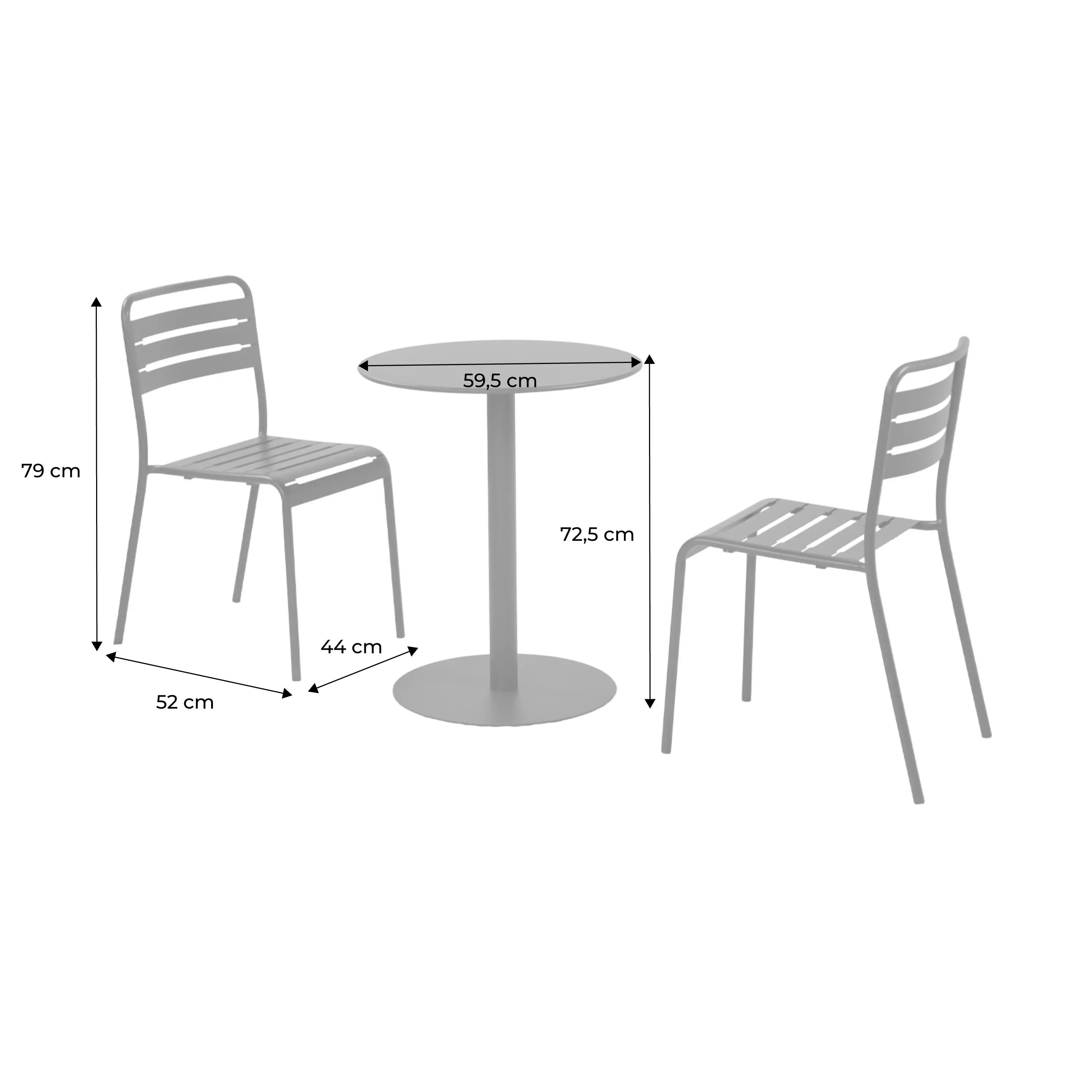 Table de jardin bistrot ronde acier + 2 assises