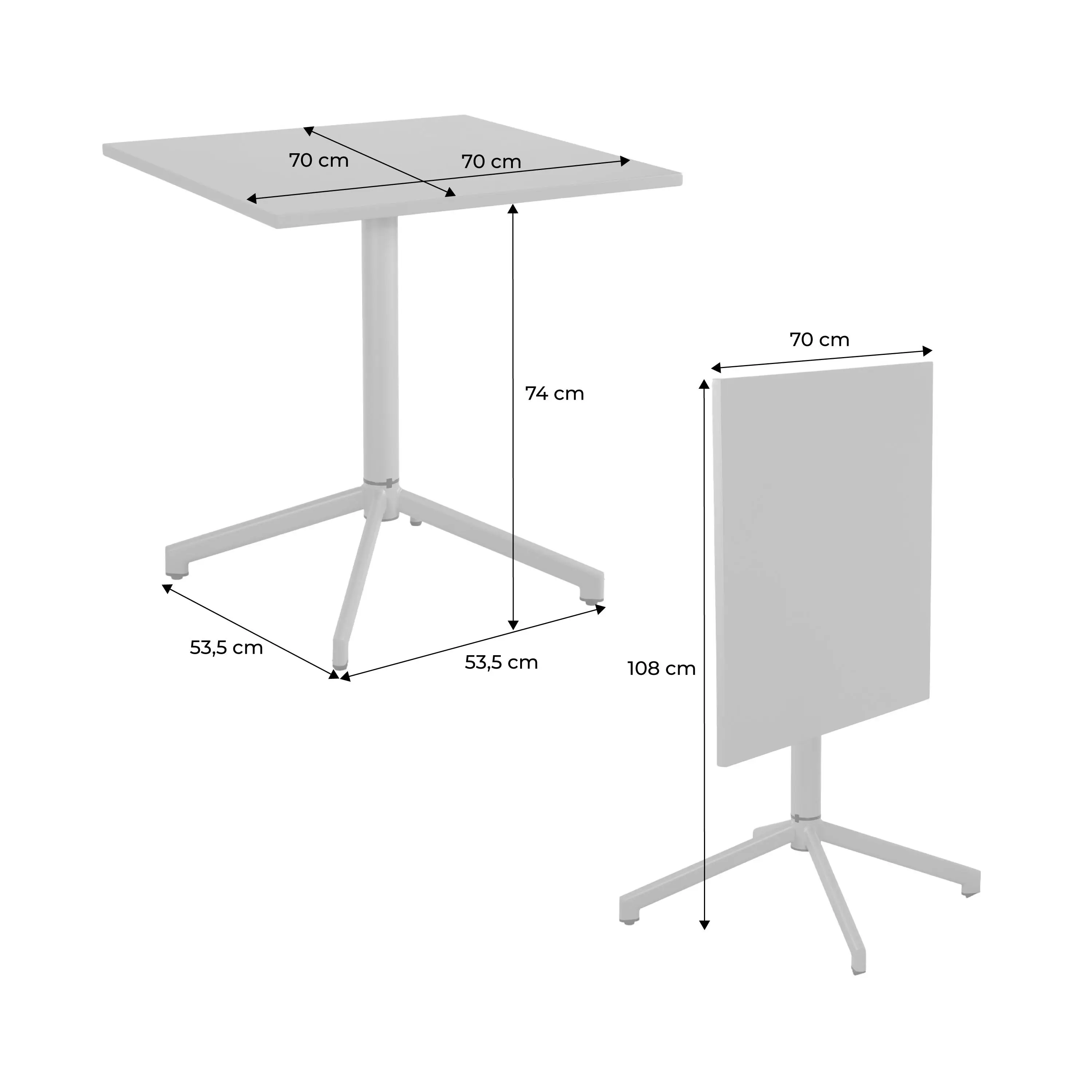 Table de jardin bistrot carrée pliante acier 2 places intérieur/extérieur
