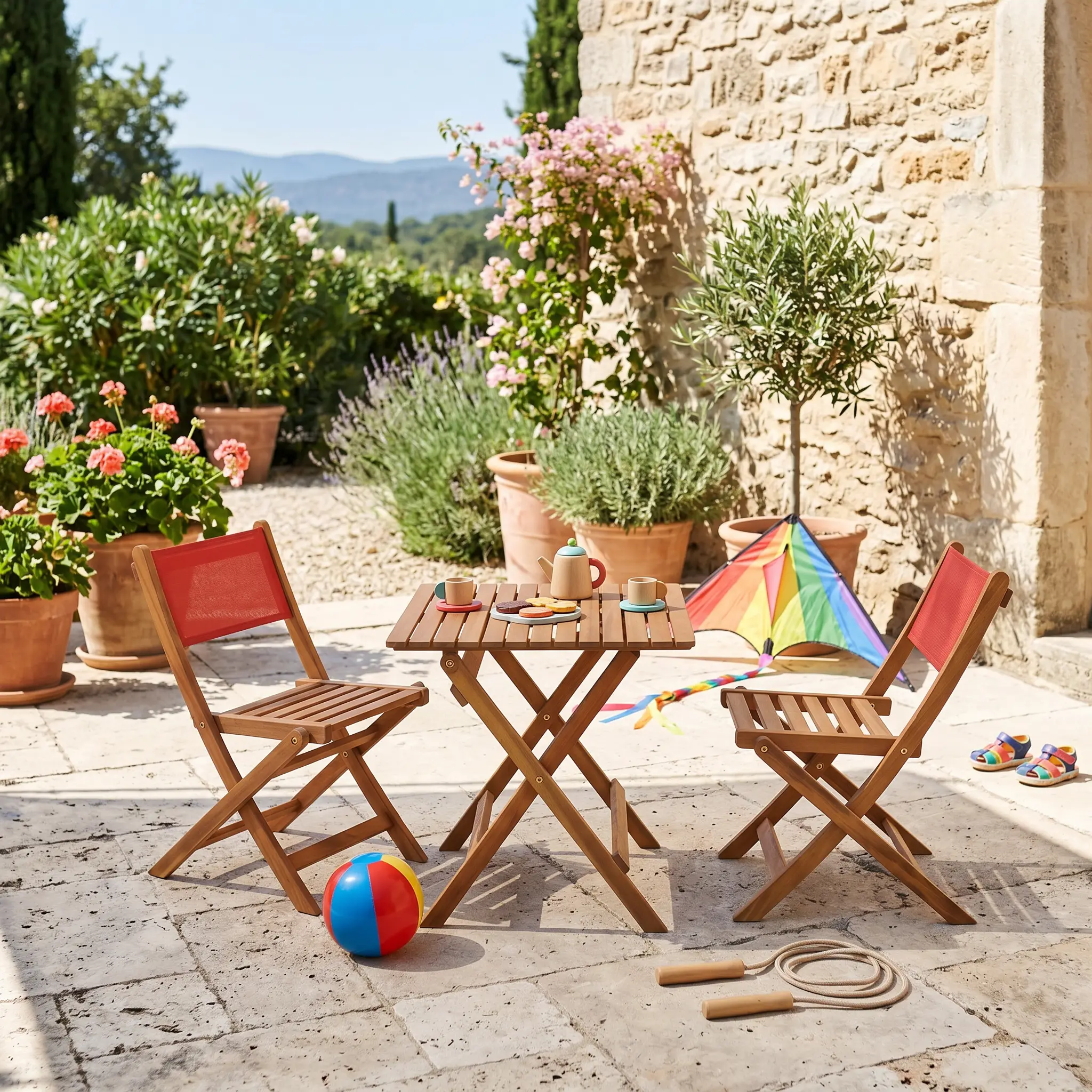 Table de jardin bistrot enfant bois d'acacia + 2 assises