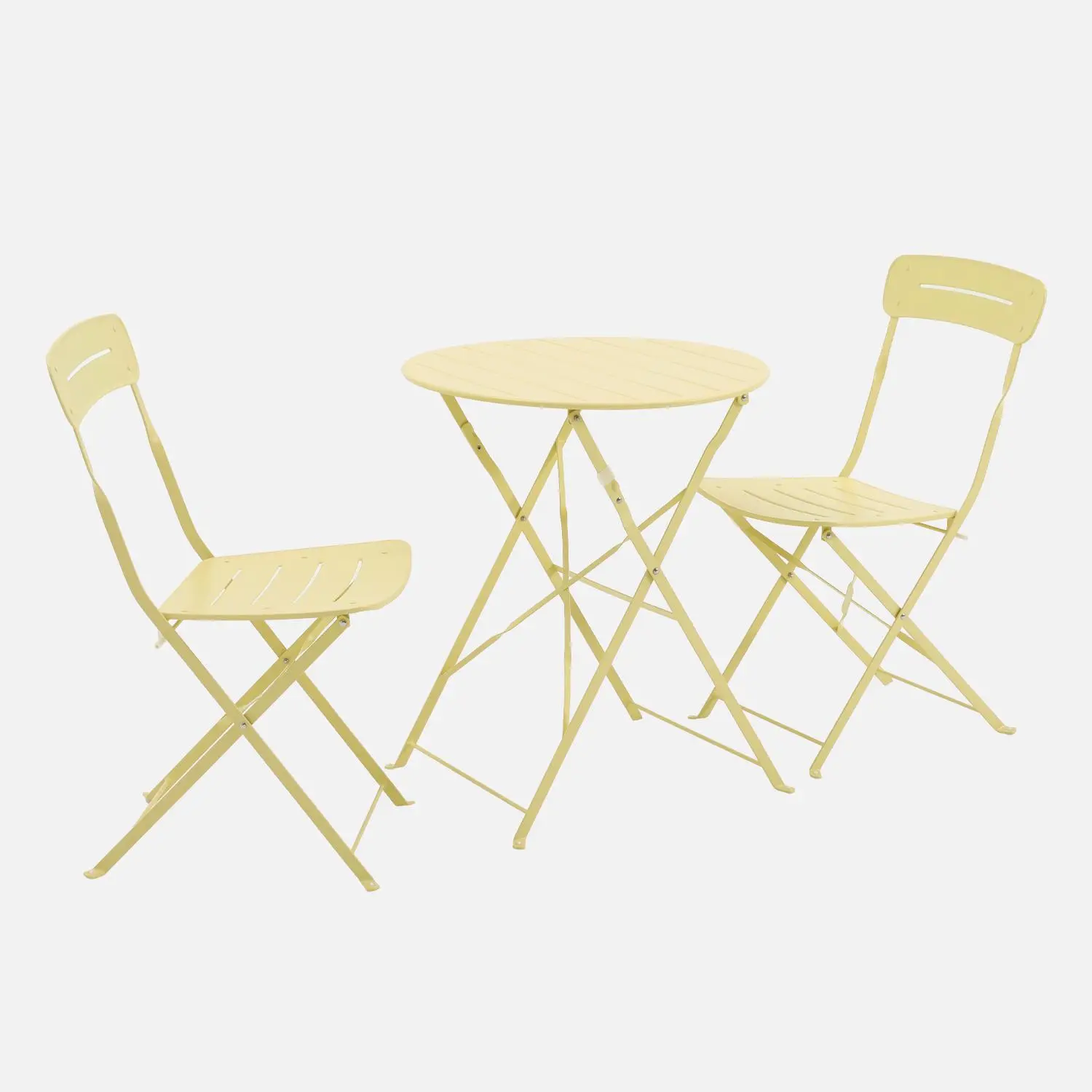 Table de jardin bistrot pliante ronde acier + 2 assises