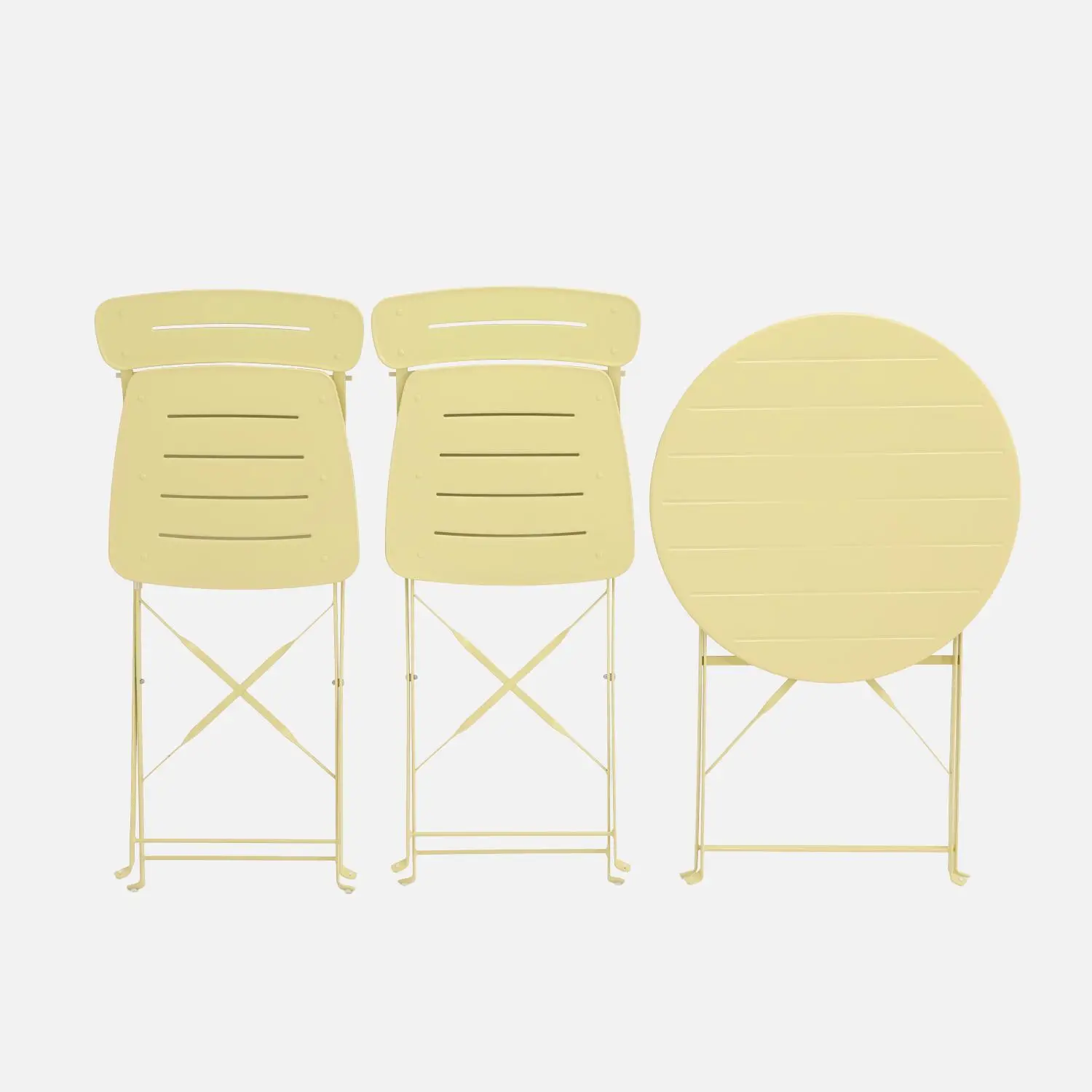 Table de jardin bistrot pliante ronde acier + 2 assises