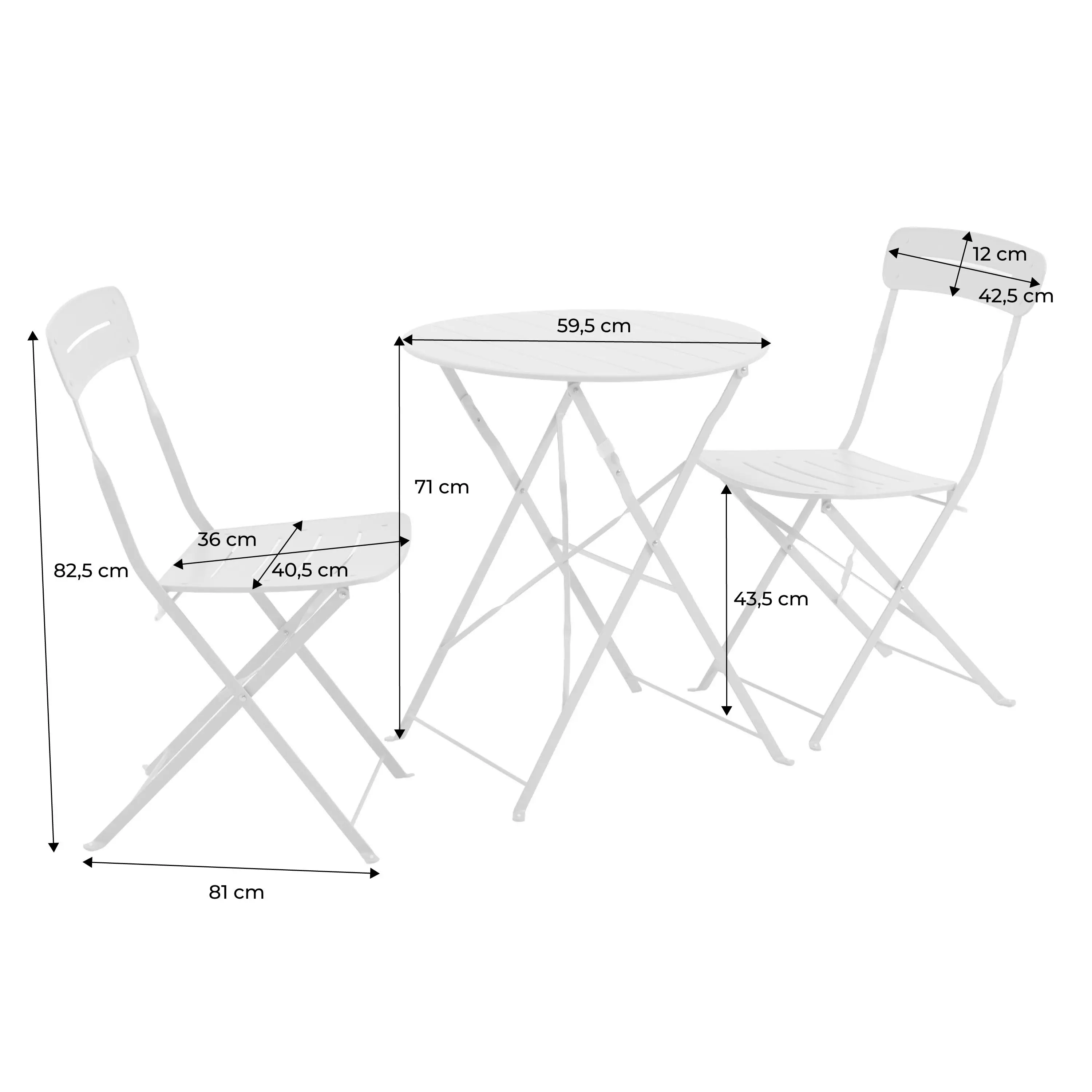 Table de jardin bistrot pliante ronde acier + 2 assises