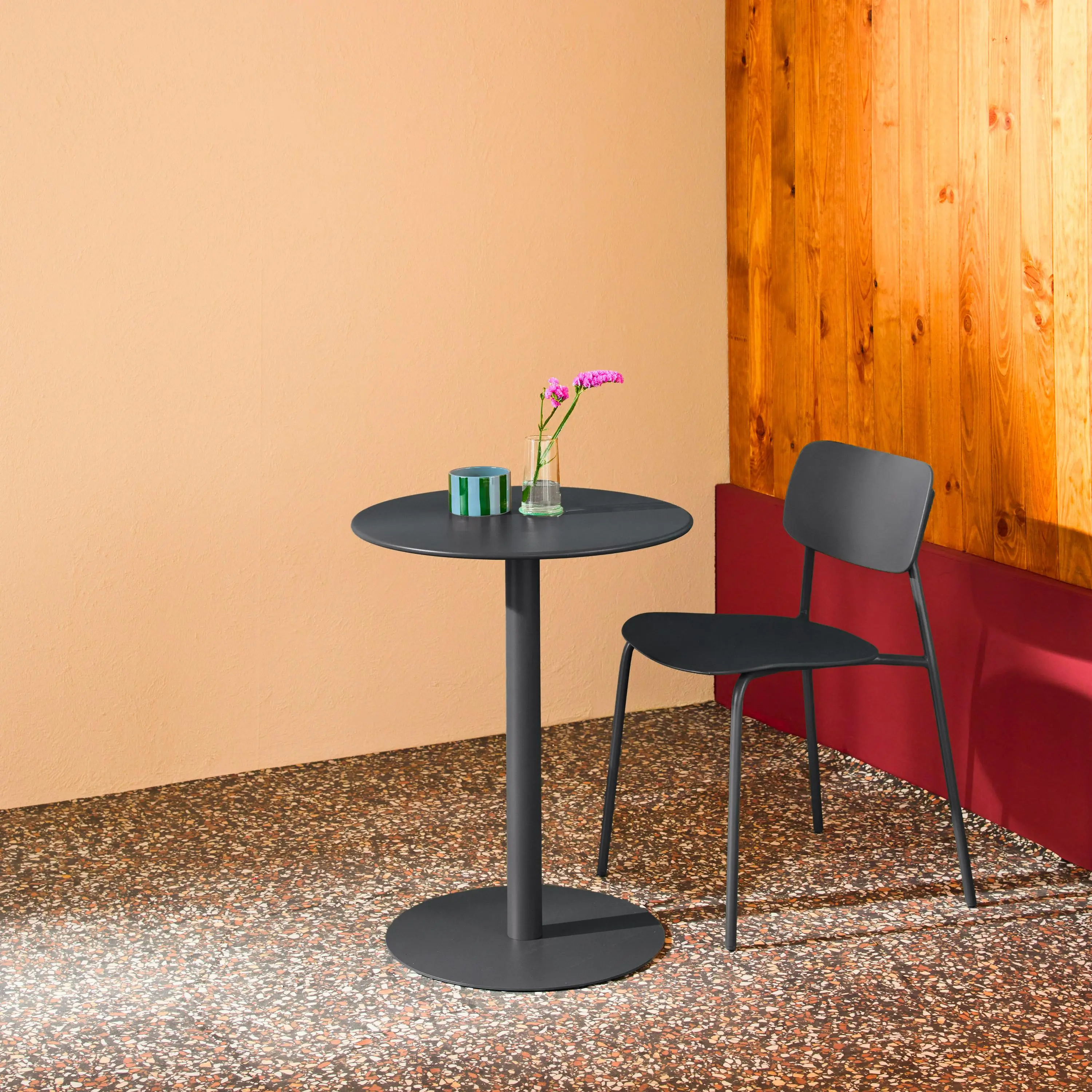 Table de jardin bistrot ronde acier 2 places intérieur/extérieur