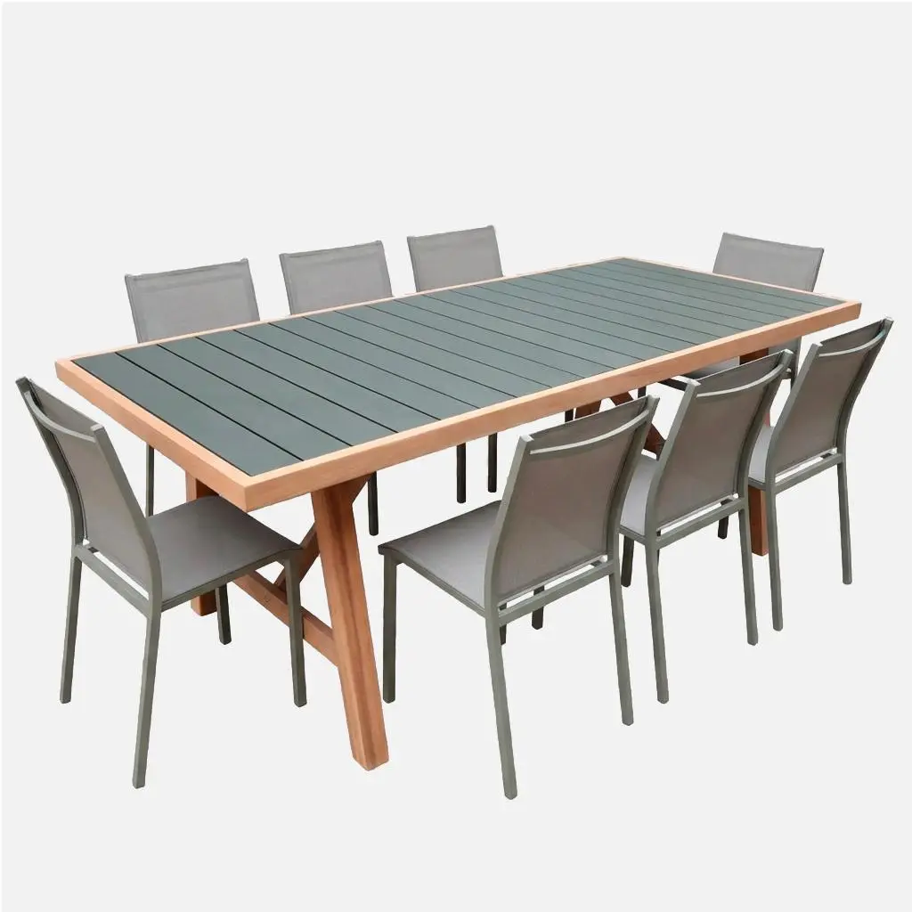 Table de jardin bois d'acacia et aluminium + 8 assises