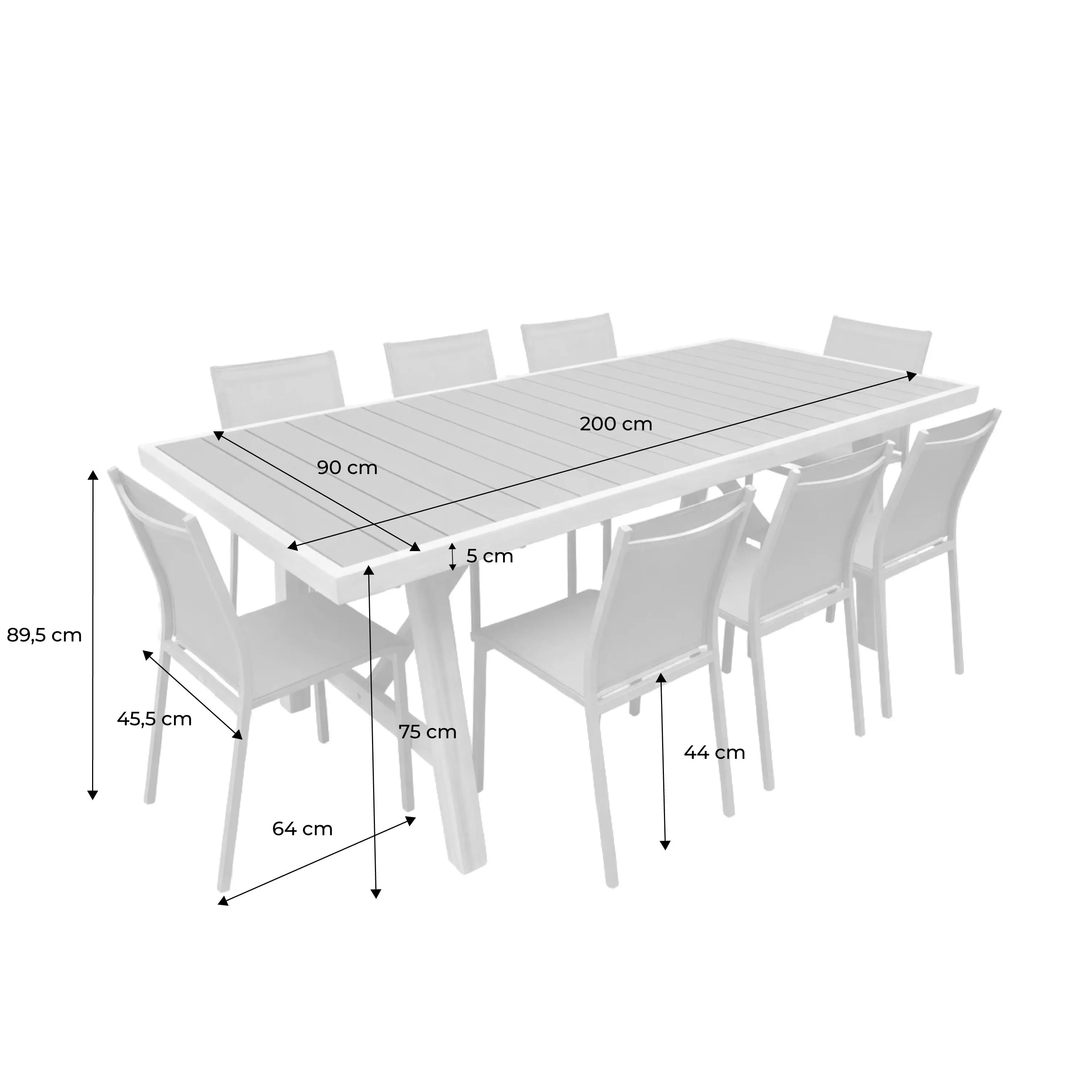 Table de jardin bois d'acacia et aluminium + 8 assises