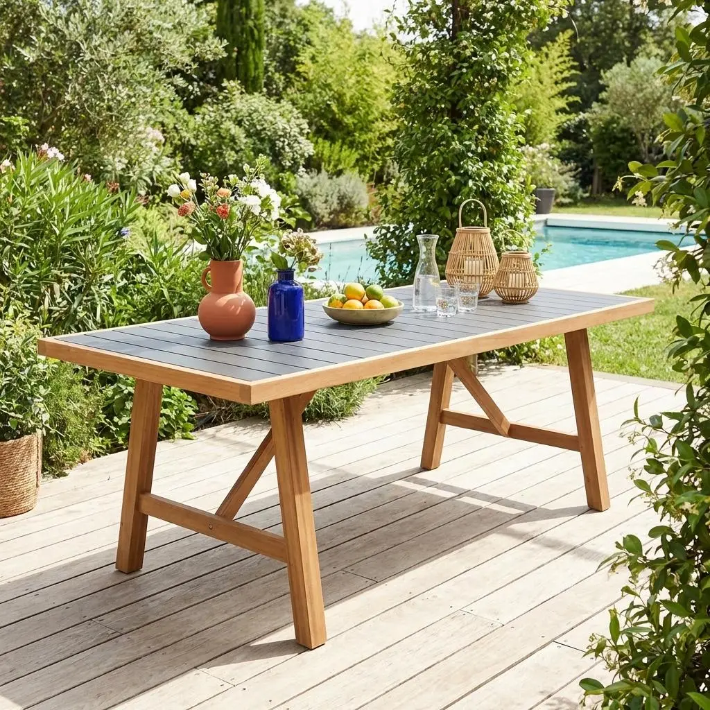 Table de jardin bois d'acacia et aluminium 8 places