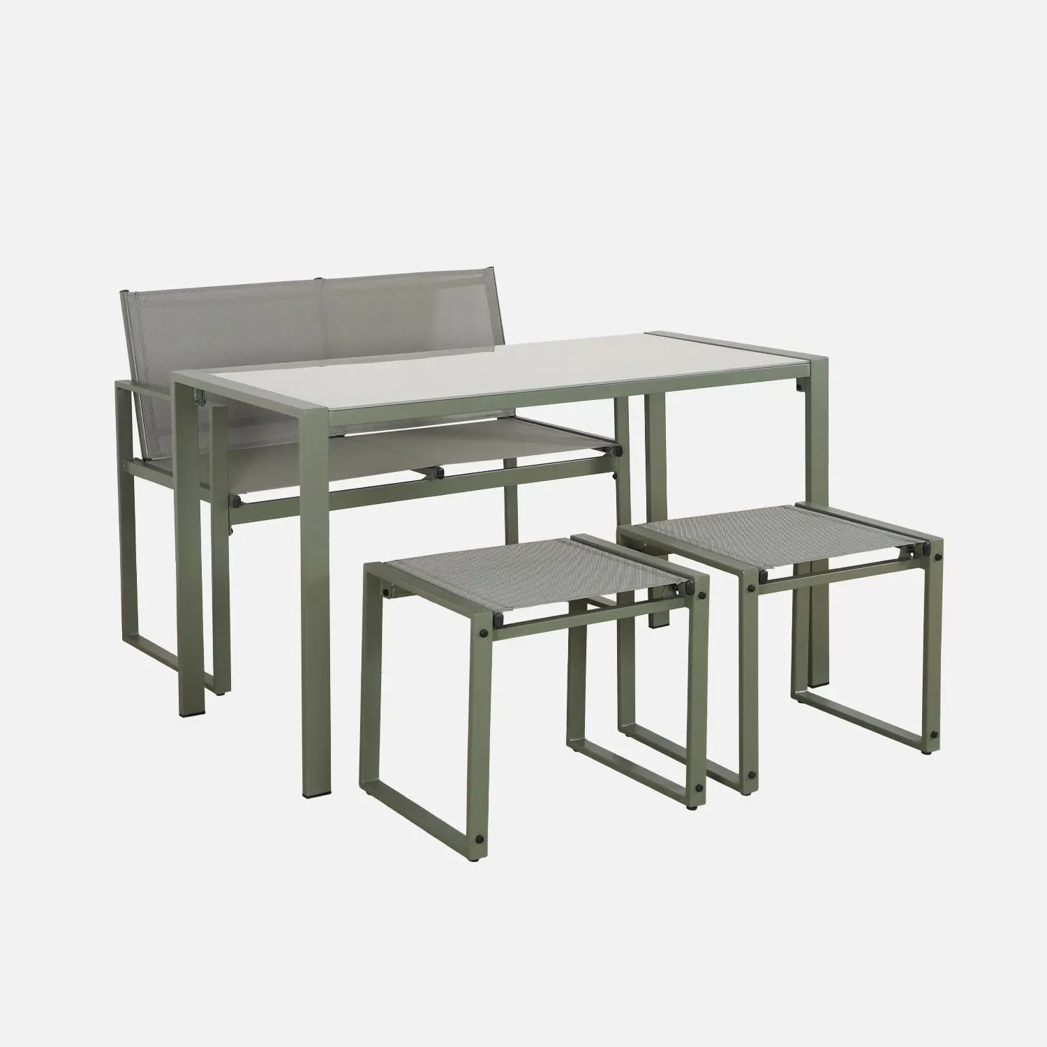Table de jardin encastrable acier et textilène + 4 assises