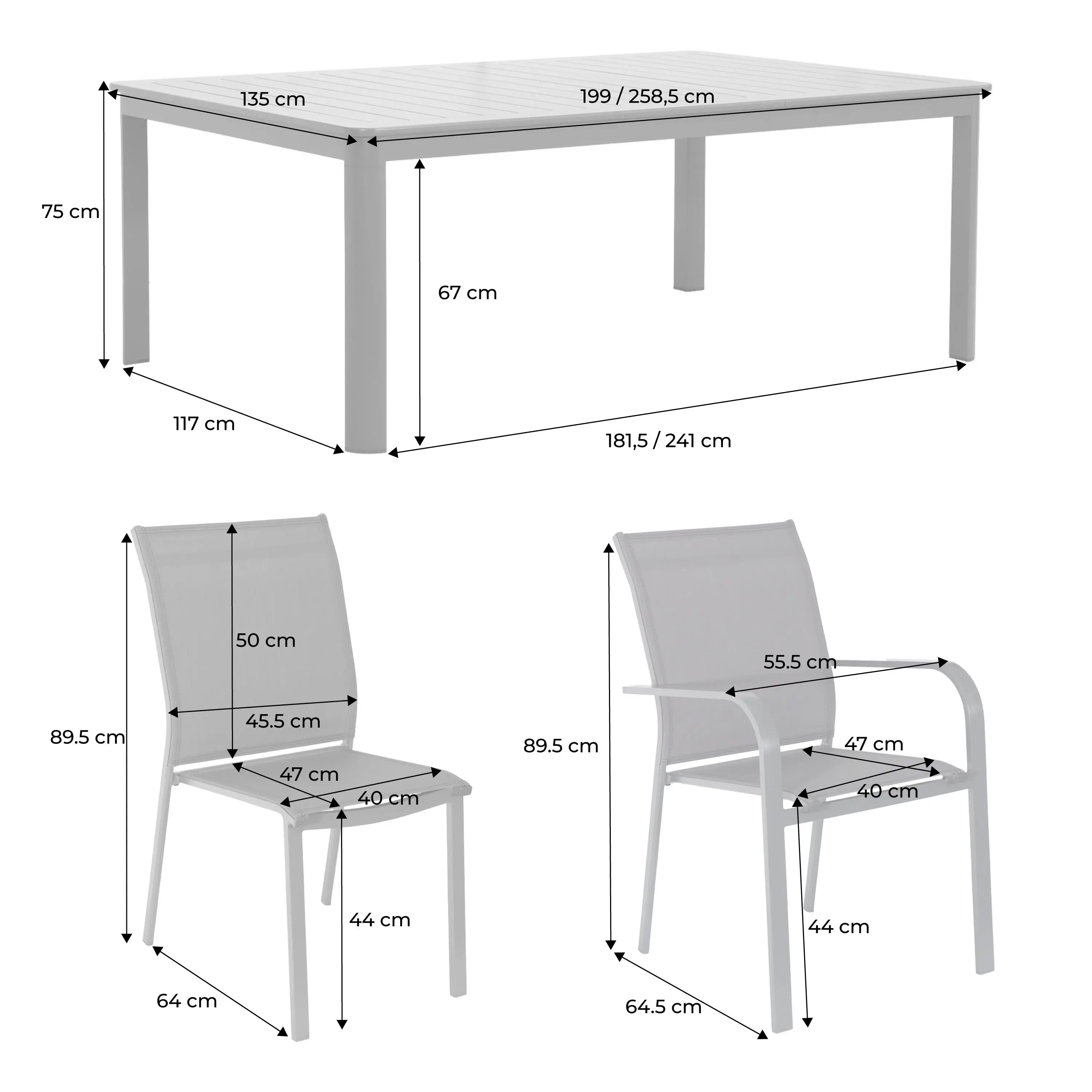 Table de jardin extensible aluminium + 12 assises