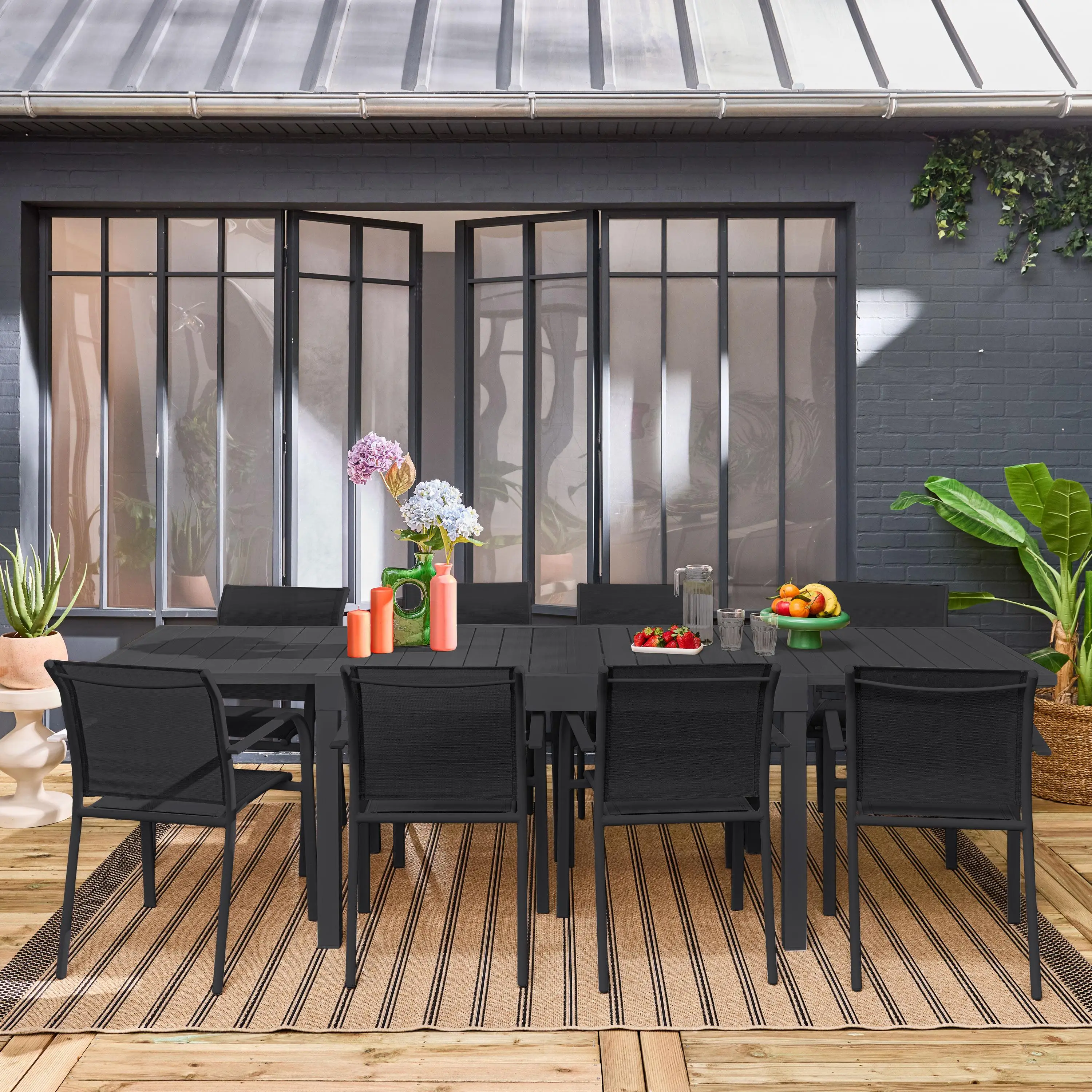 Table de jardin extensible aluminium + 8 assises