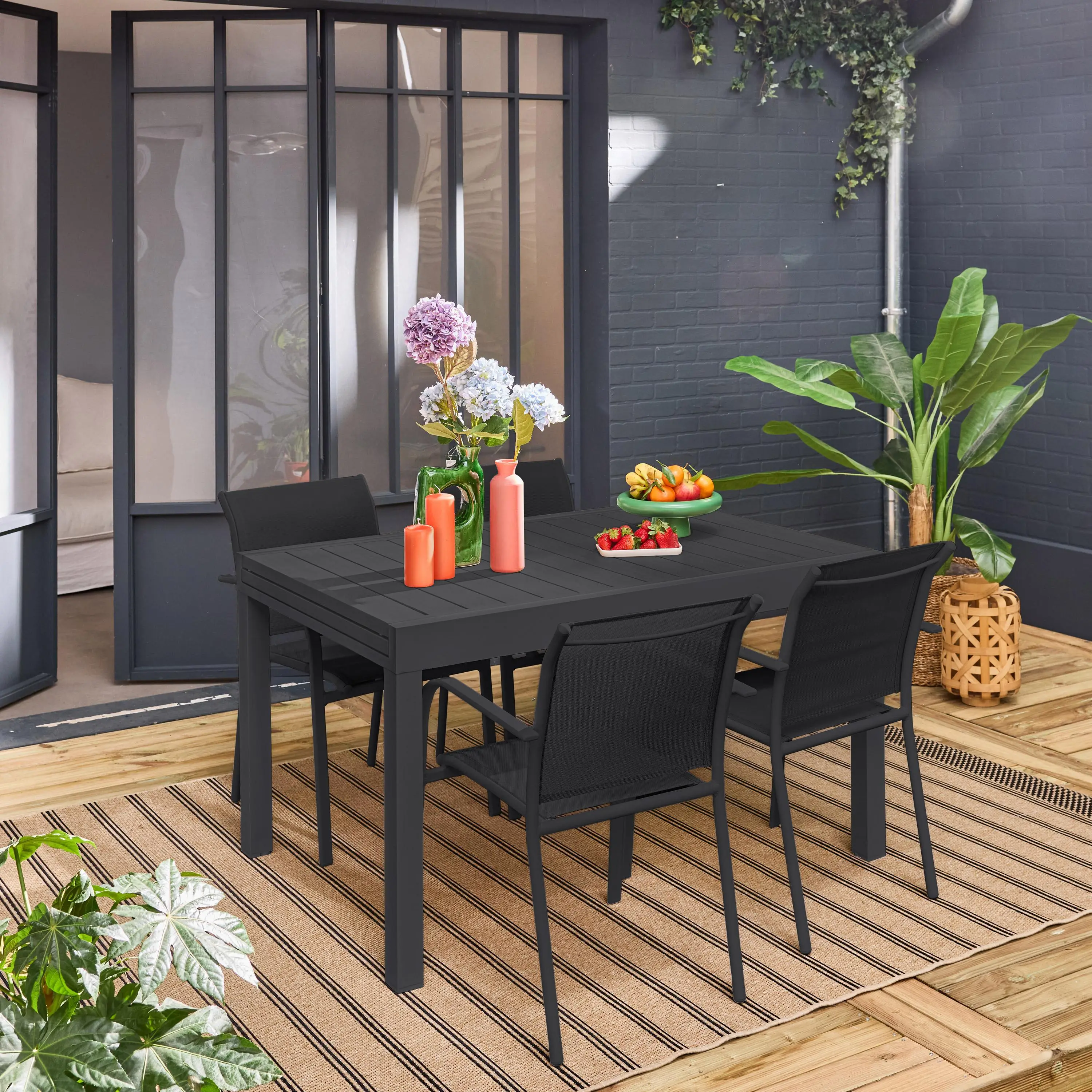 Table de jardin extensible aluminium + 8 assises