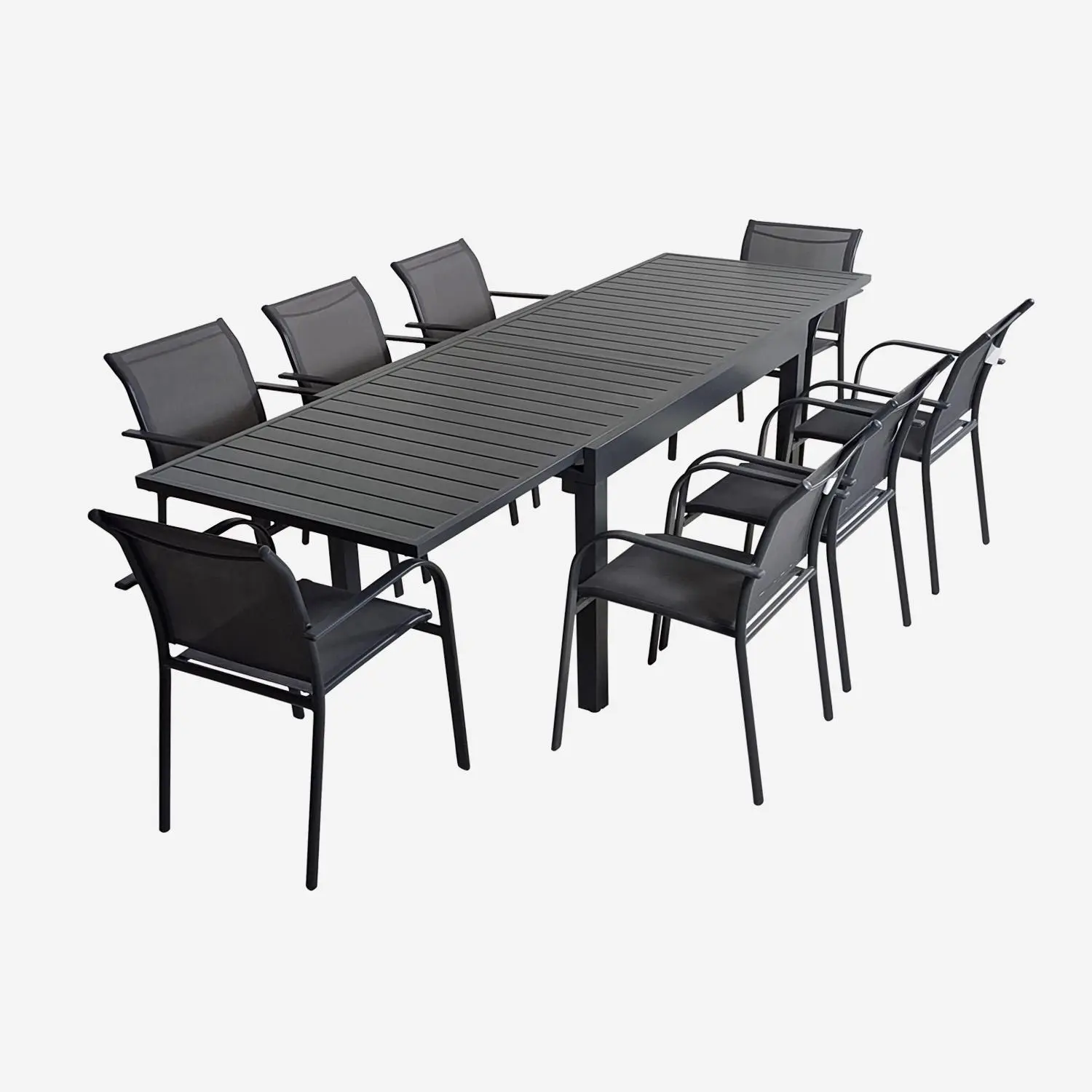 Table de jardin extensible aluminium + 8 assises