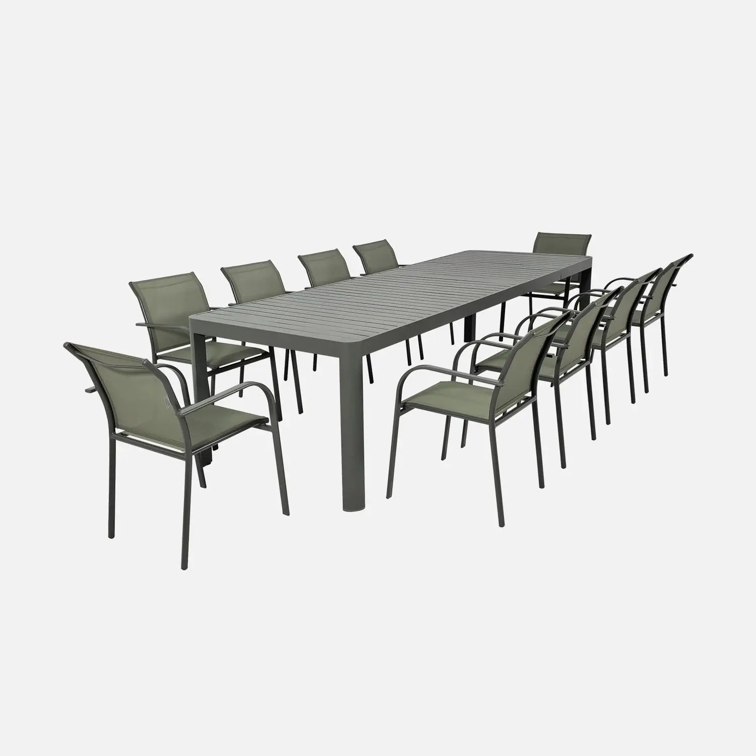 Table de jardin extensible aluminium + 10 assises