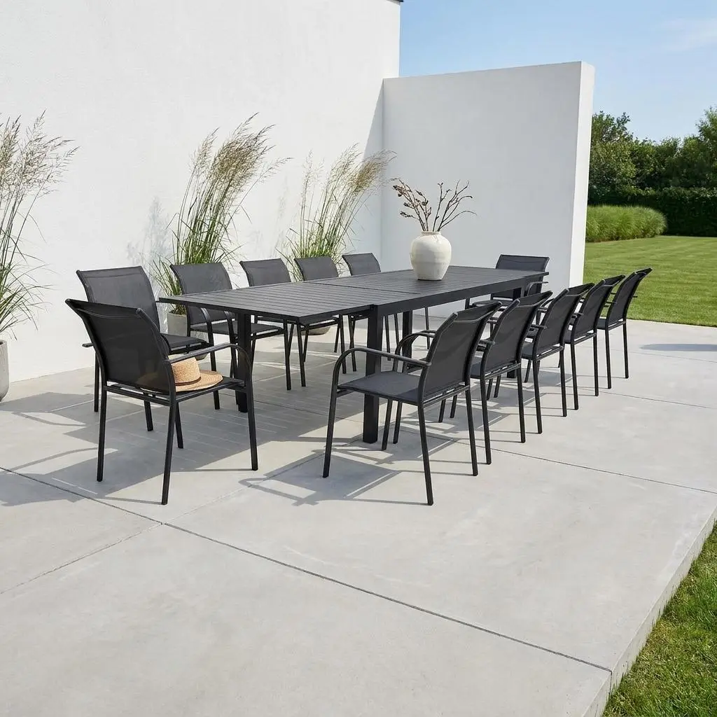 Table de jardin extensible aluminium + 10 assises