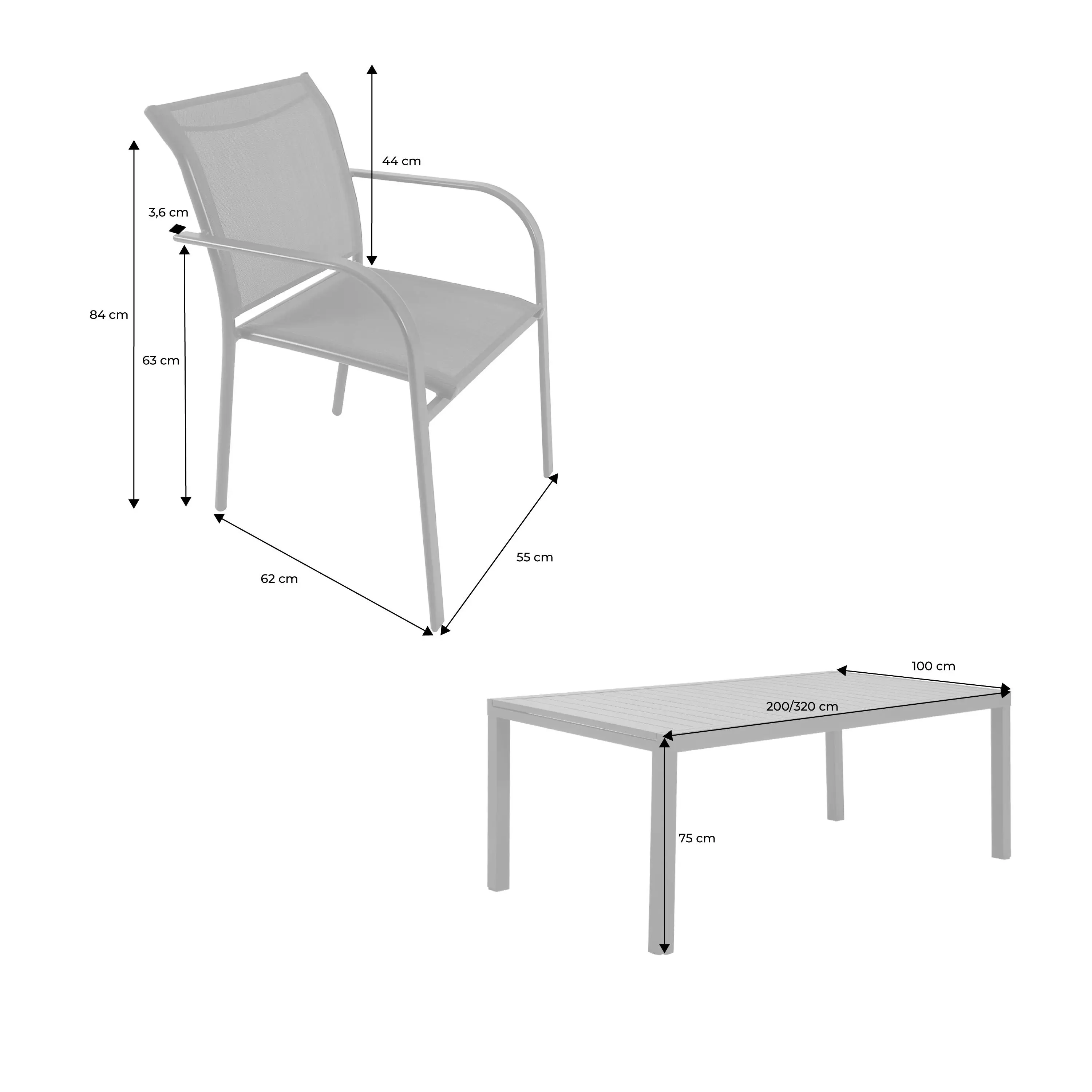 Table de jardin extensible aluminium + 10 assises