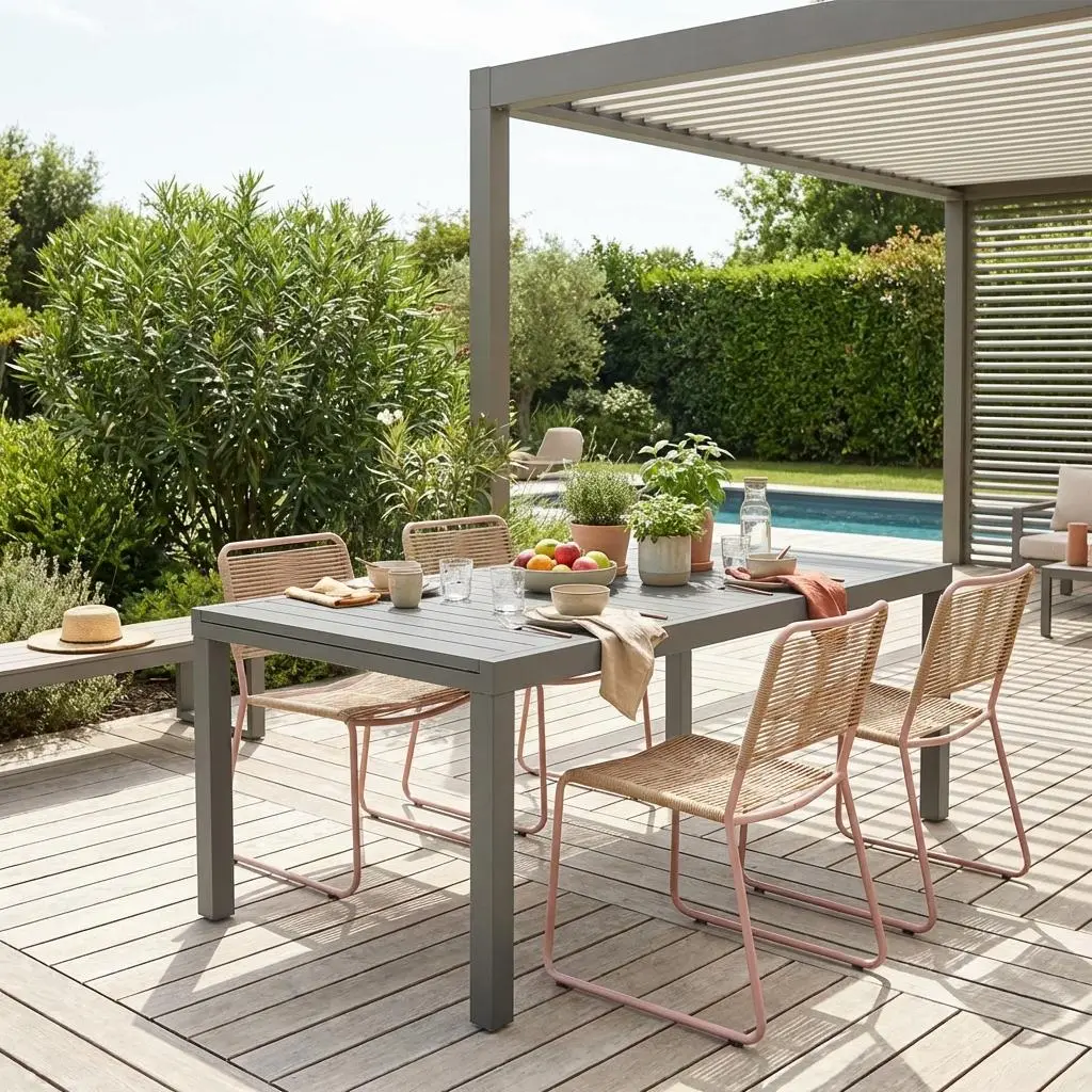 Table de jardin extensible aluminium 10-12 places