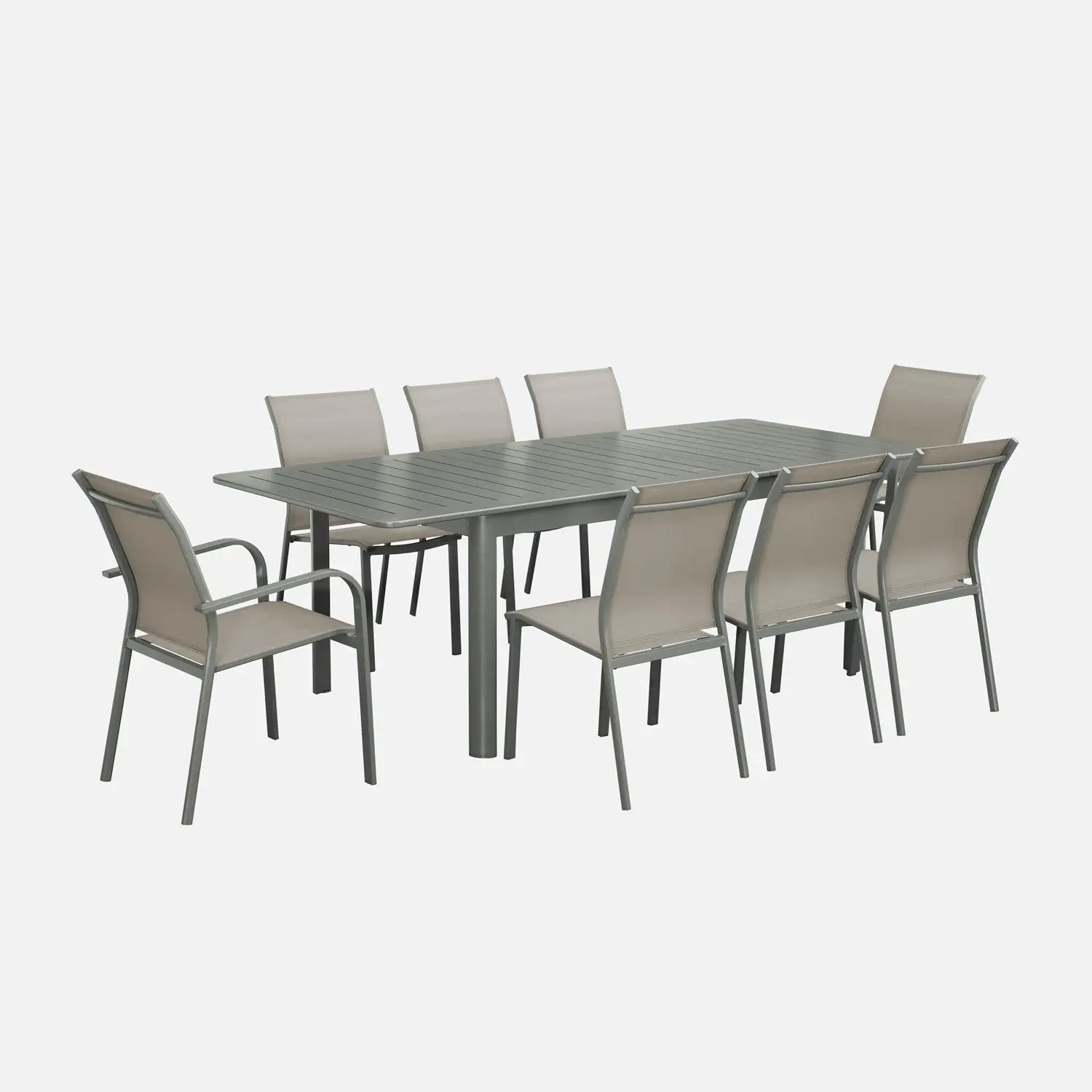 Table de jardin extensible aluminium + 8 assises