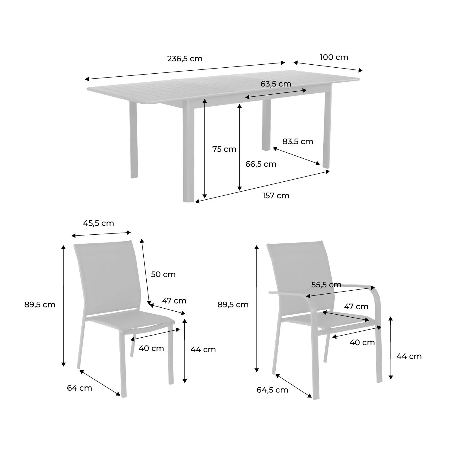 Table de jardin extensible aluminium + 8 assises