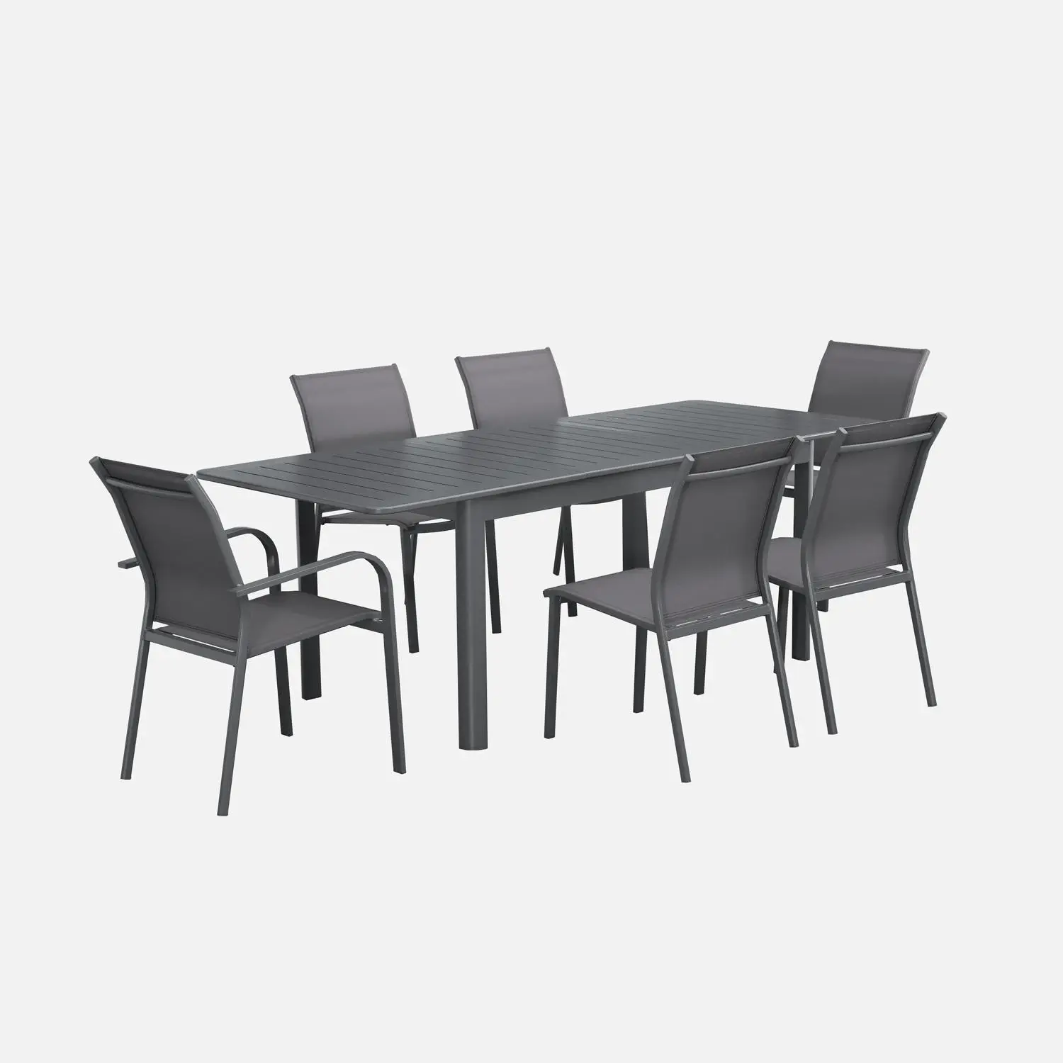 Table de jardin extensible aluminium + 6 assises