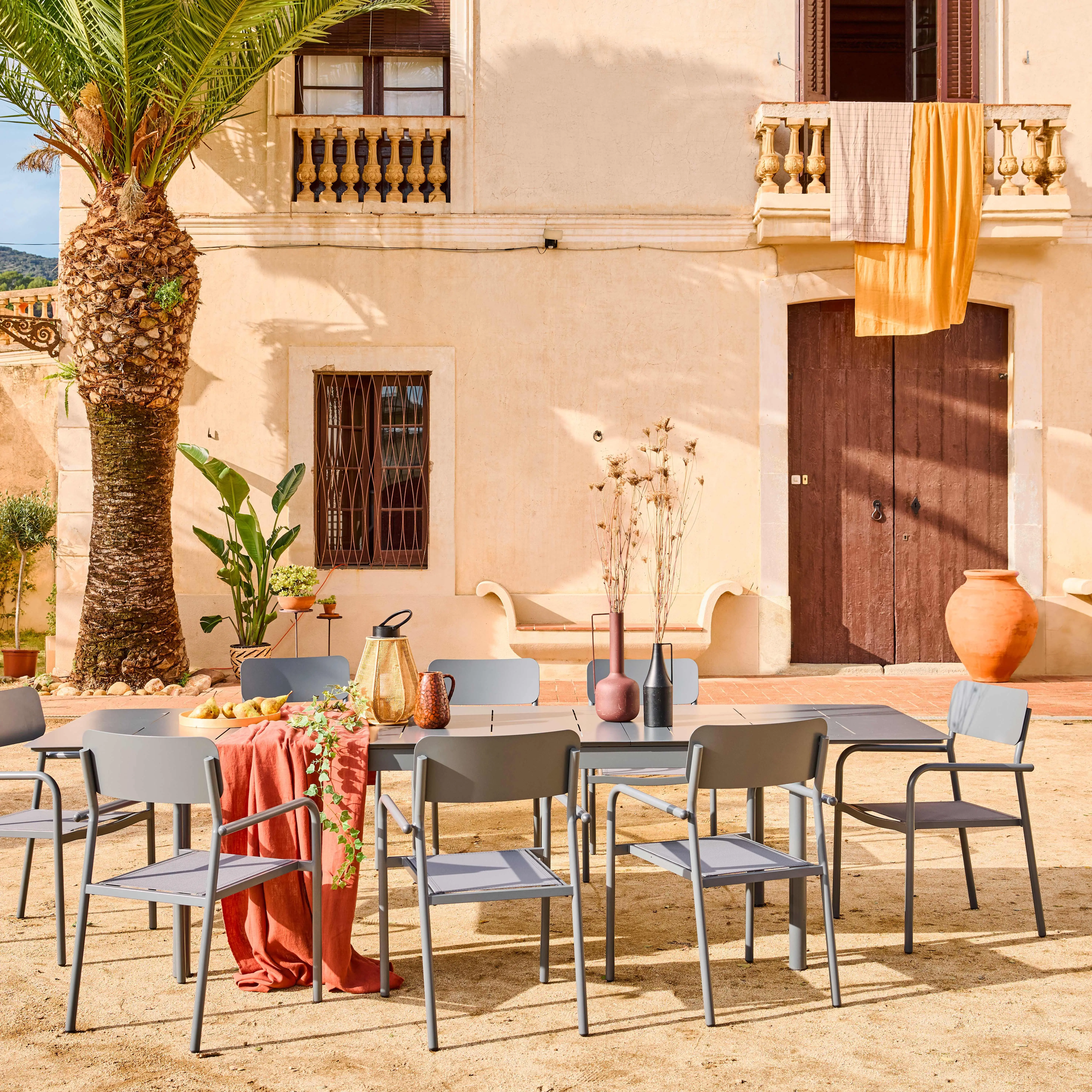 Table de jardin extensible aluminium + 8 assises