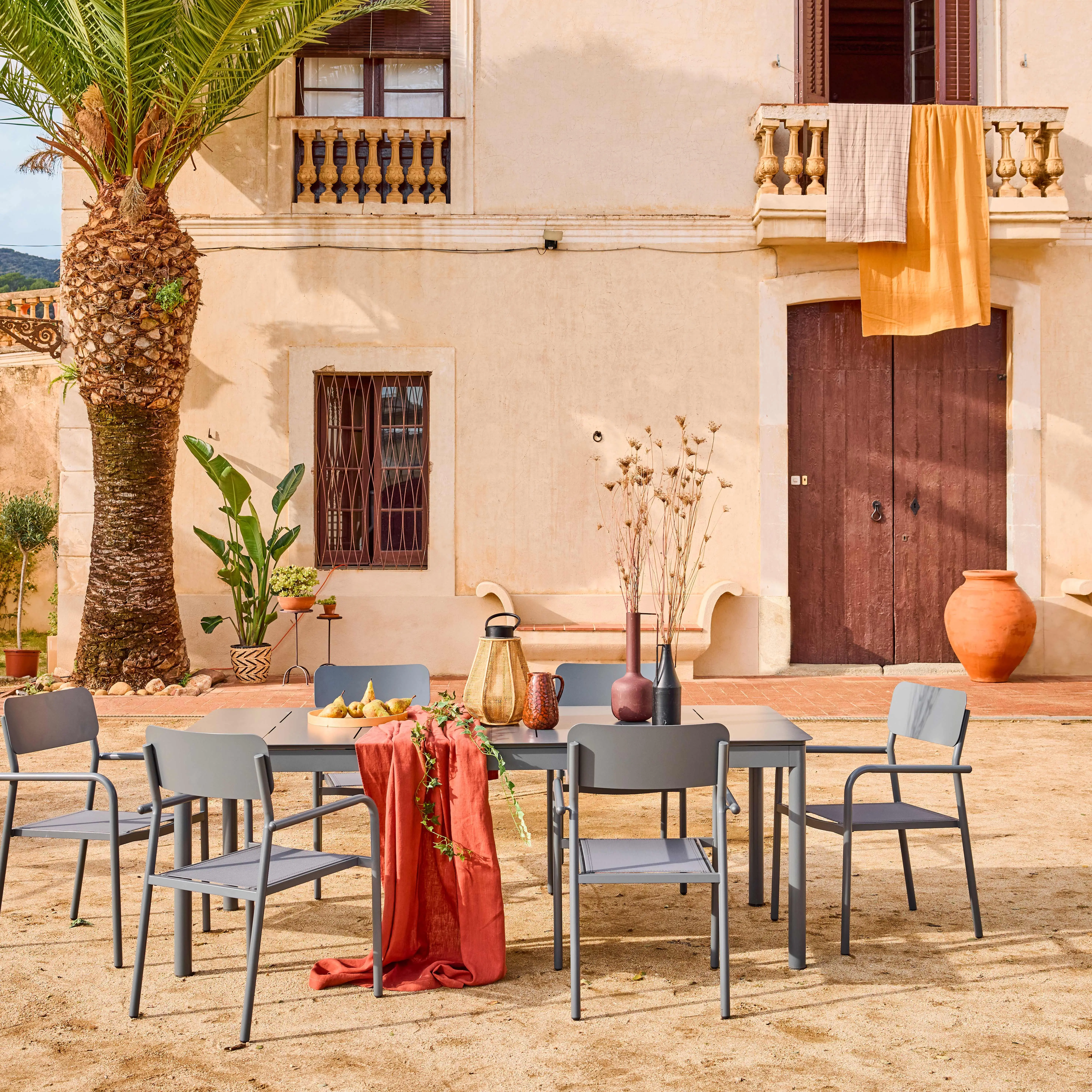 Table de jardin extensible aluminium + 8 assises