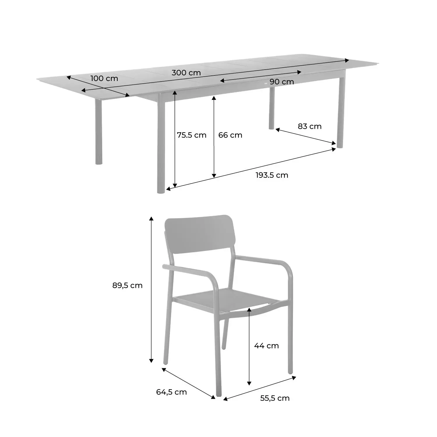 Table de jardin extensible aluminium + 8 assises