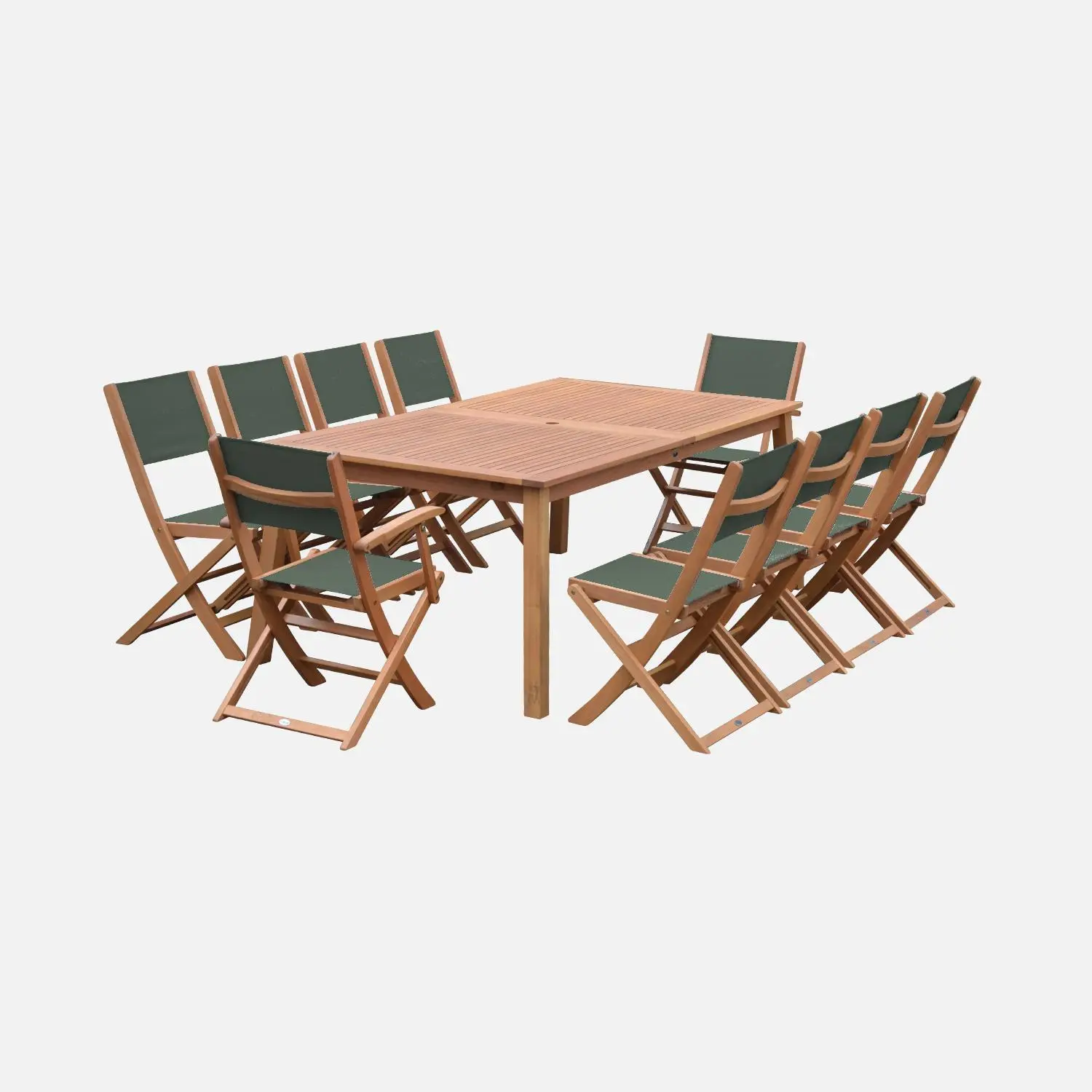 Table de jardin extensible bois, 10 chaises