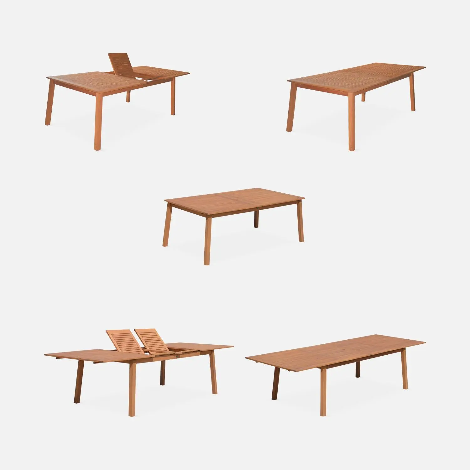Table de jardin extensible bois, 10 chaises