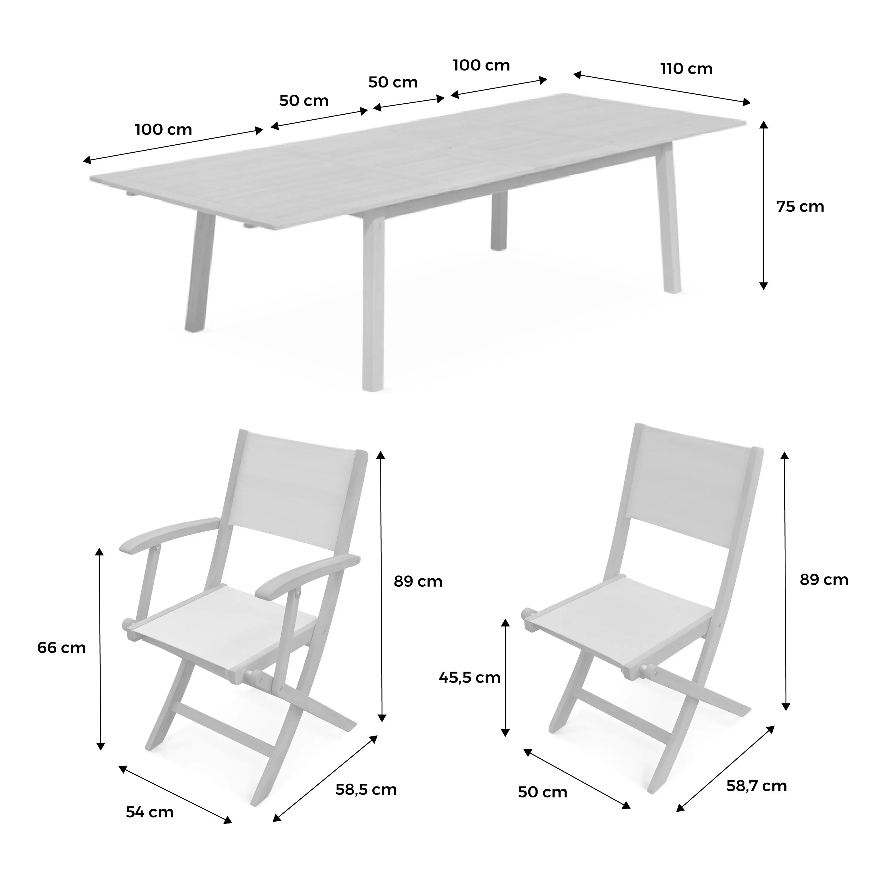 Table de jardin extensible bois, 10 chaises