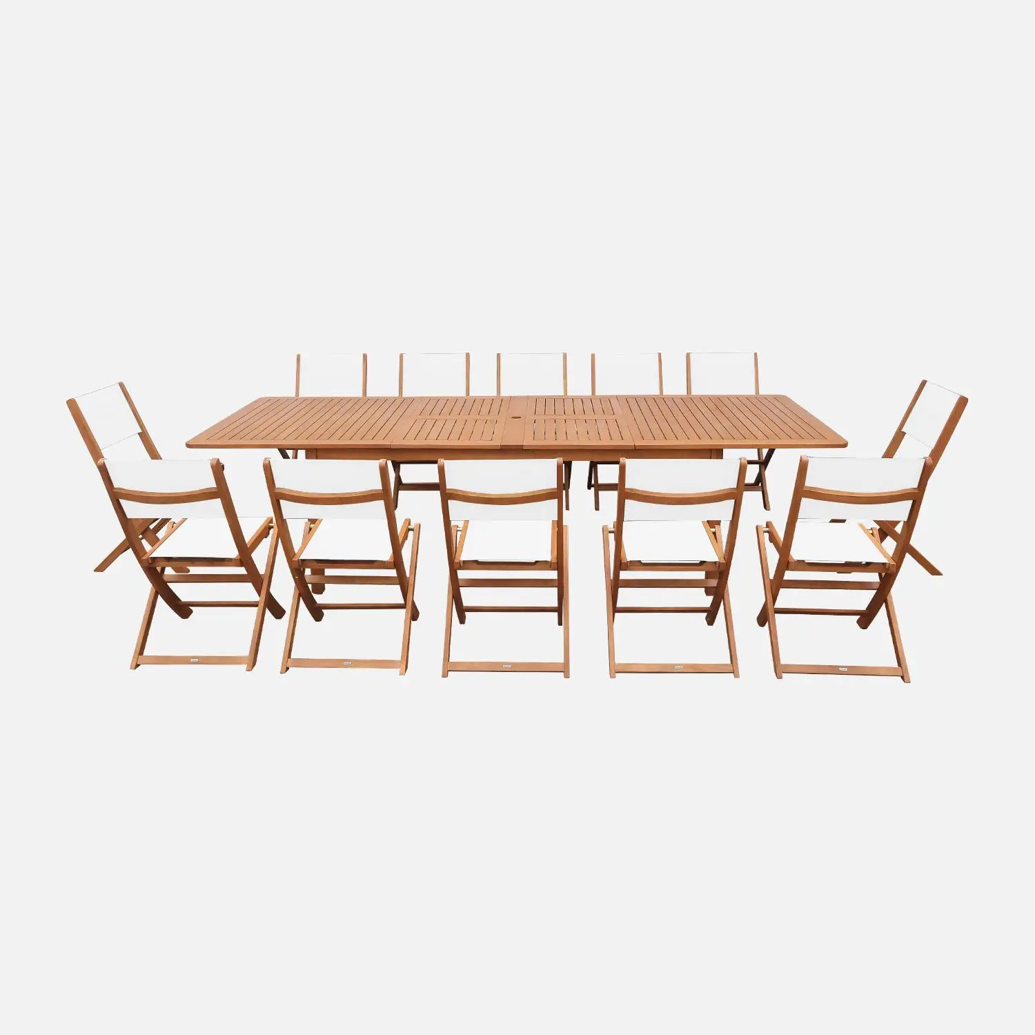 Table de jardin extensible bois d'eucalyptus + 12 assises