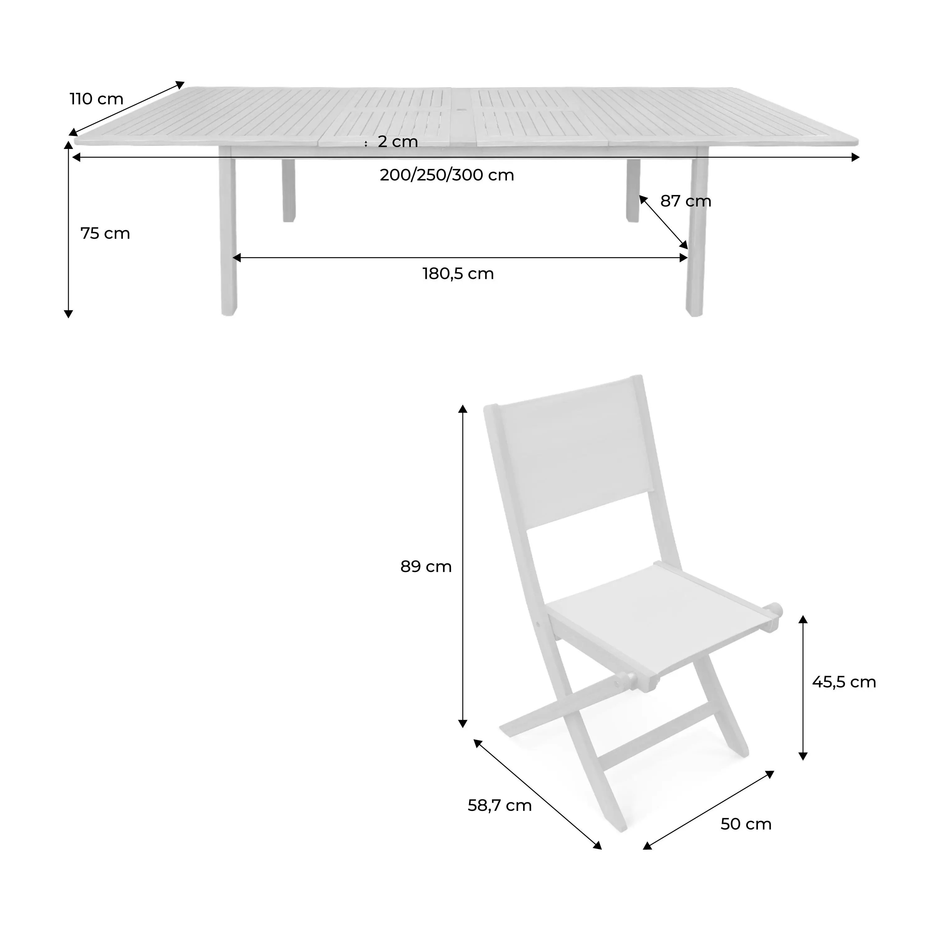 Table de jardin extensible bois d'eucalyptus + 12 assises