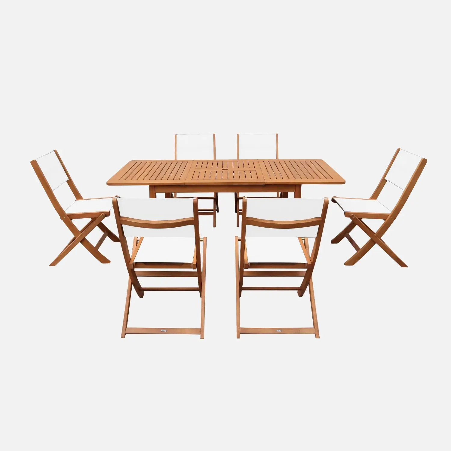 Table de jardin extensible bois d'eucalyptus + 6 assises