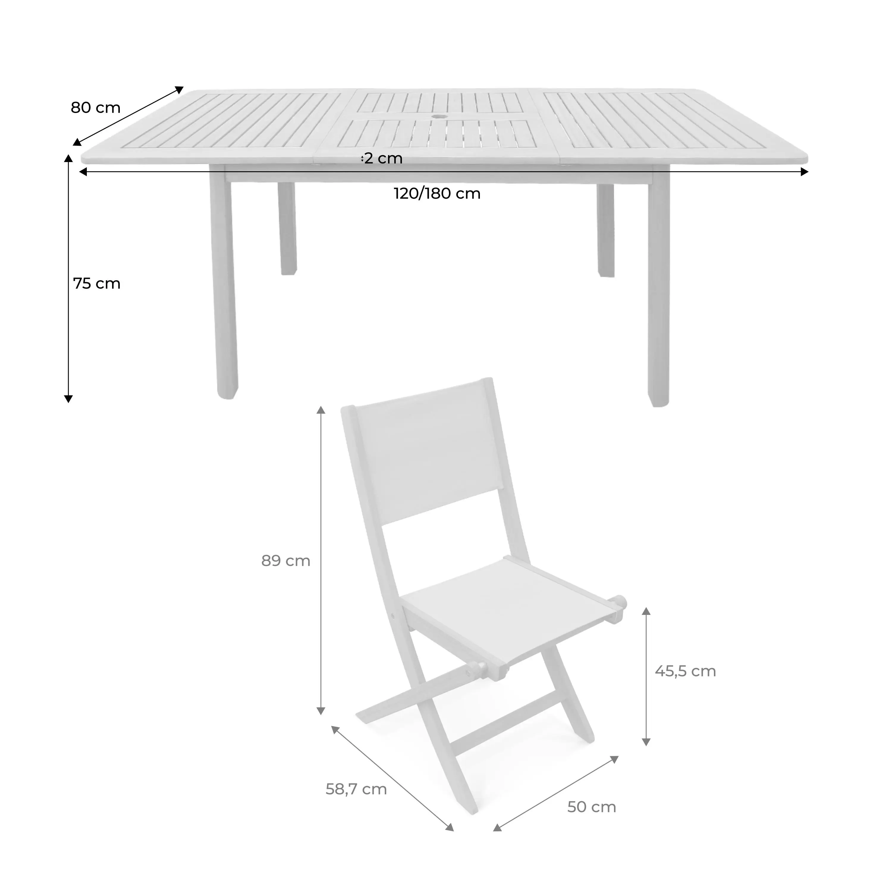Table de jardin extensible bois d'eucalyptus + 6 assises