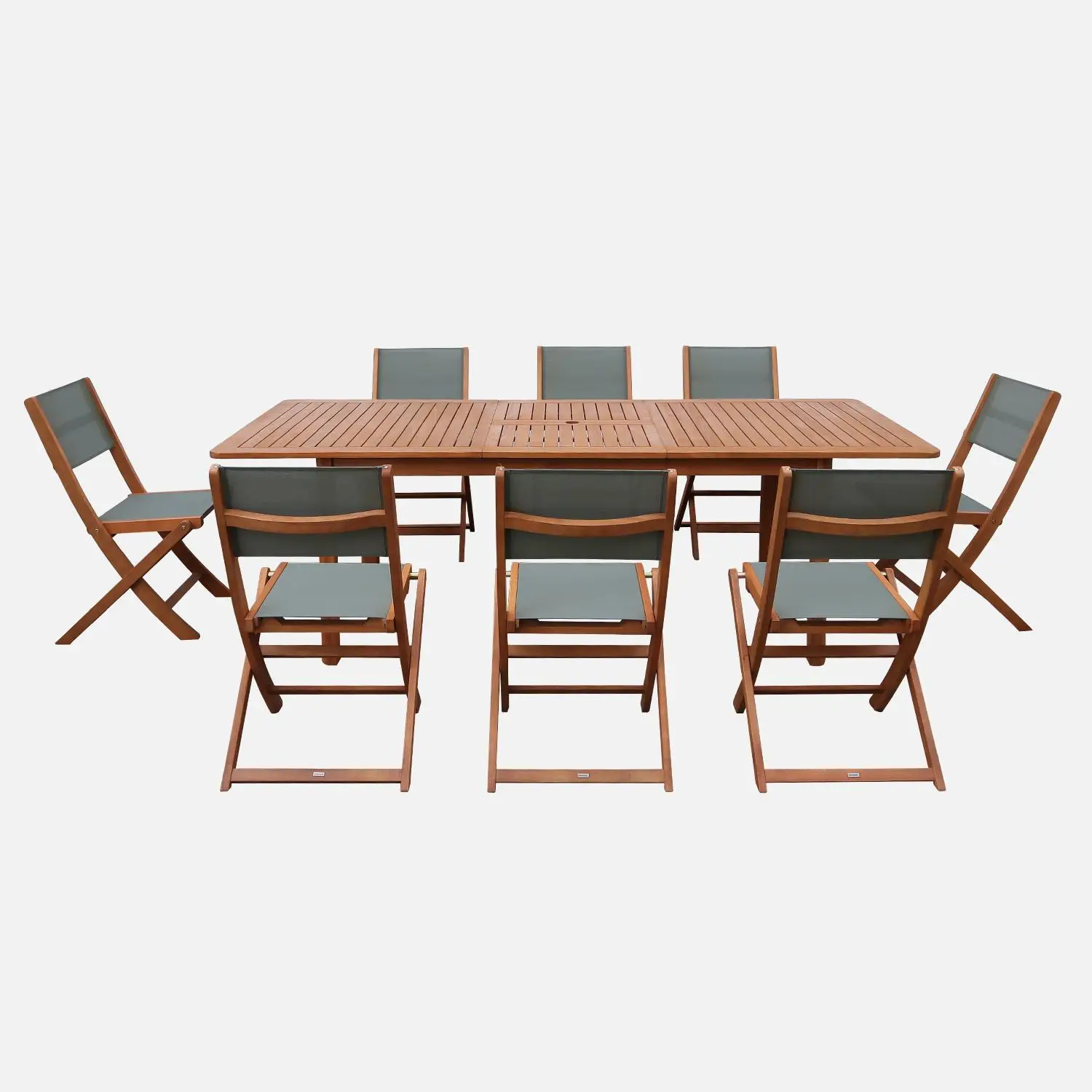 Table de jardin extensible bois d'eucalyptus + 8 assises
