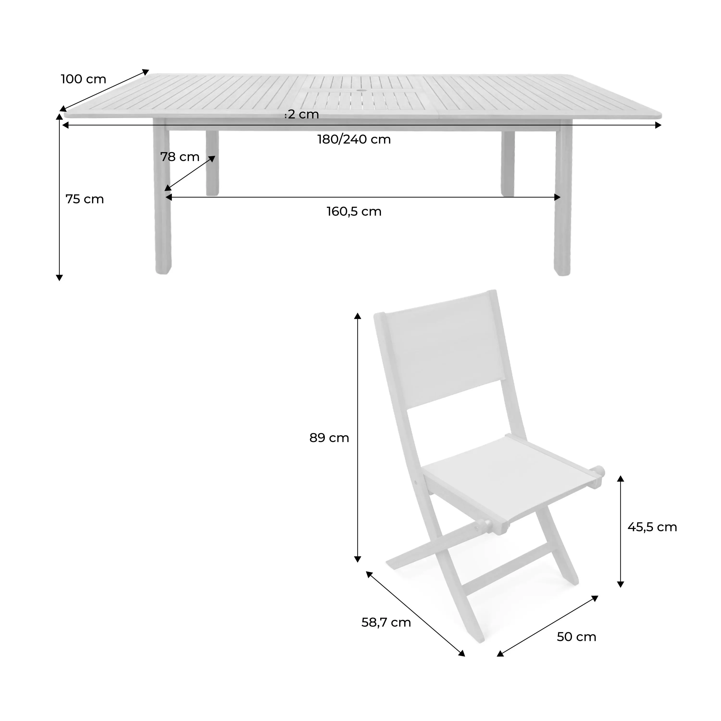 Table de jardin extensible bois d'eucalyptus + 8 assises