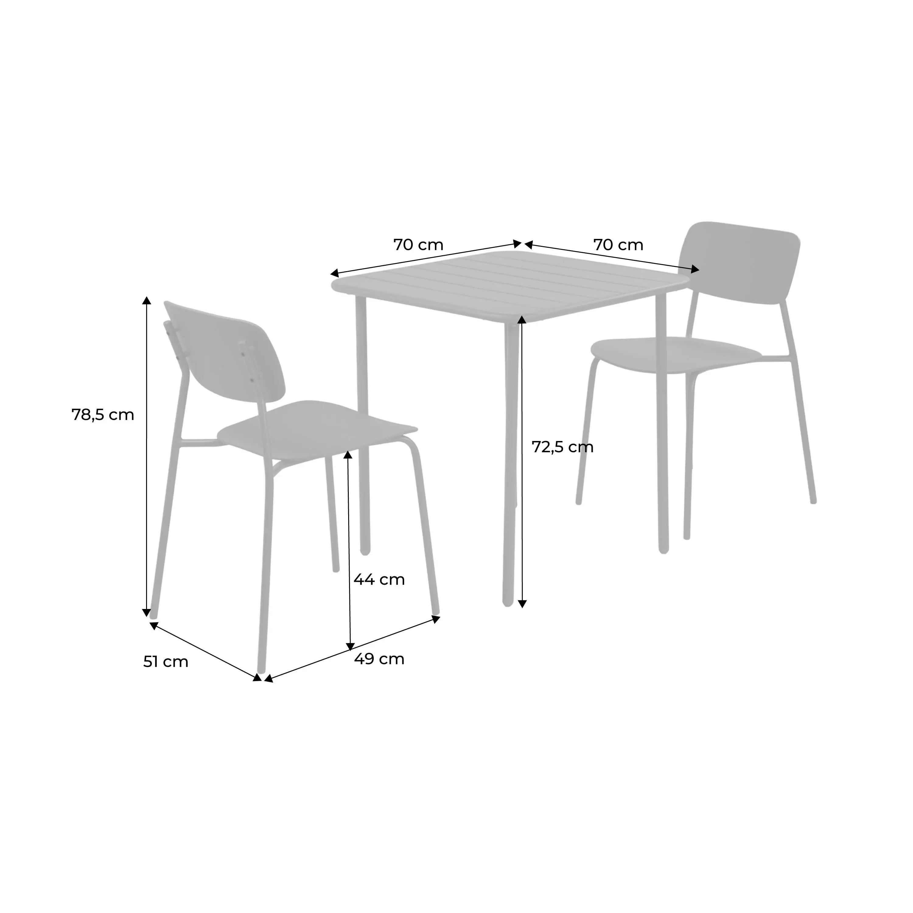 Table de jardin métal + 2 assises
