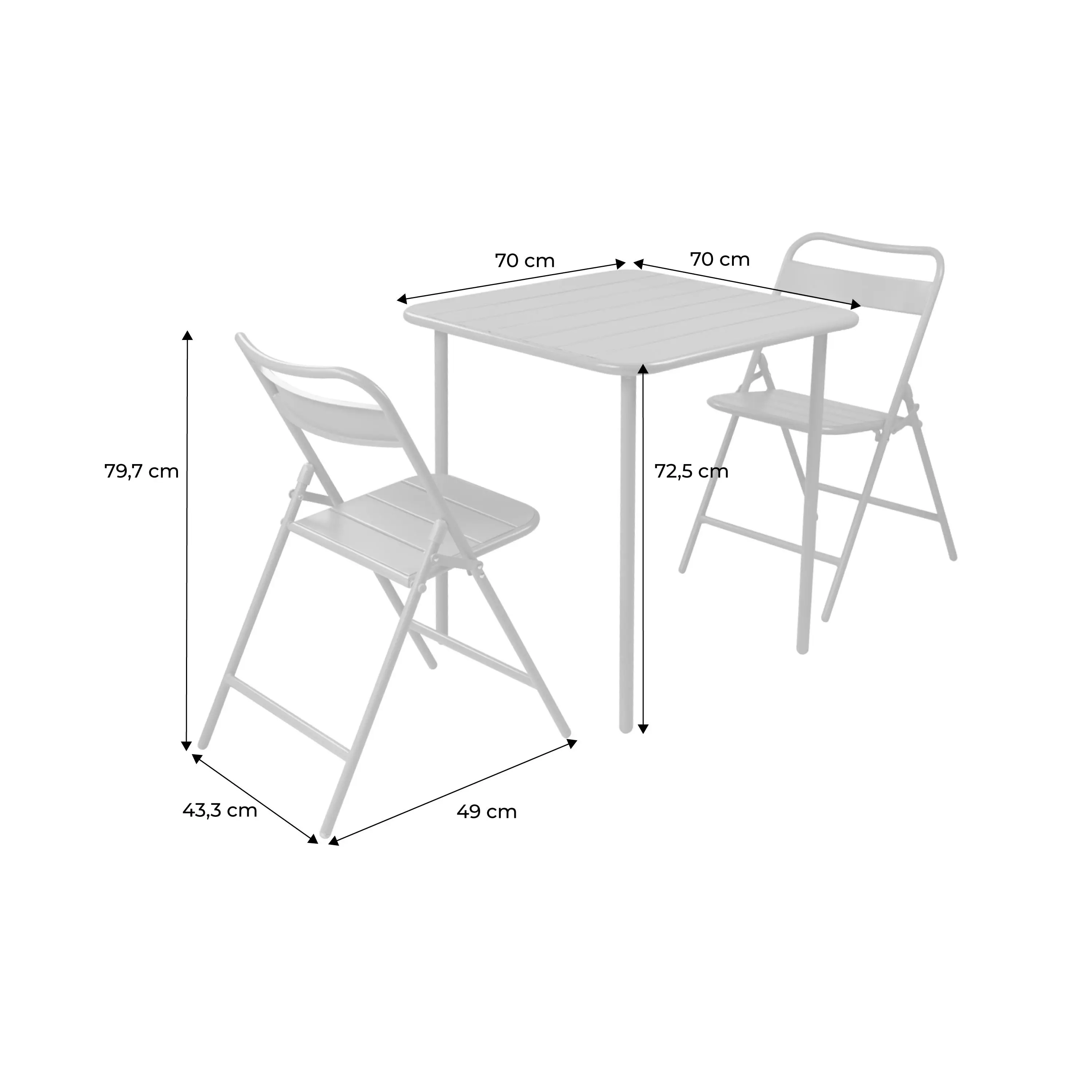 Table de jardin métal + 2 assises