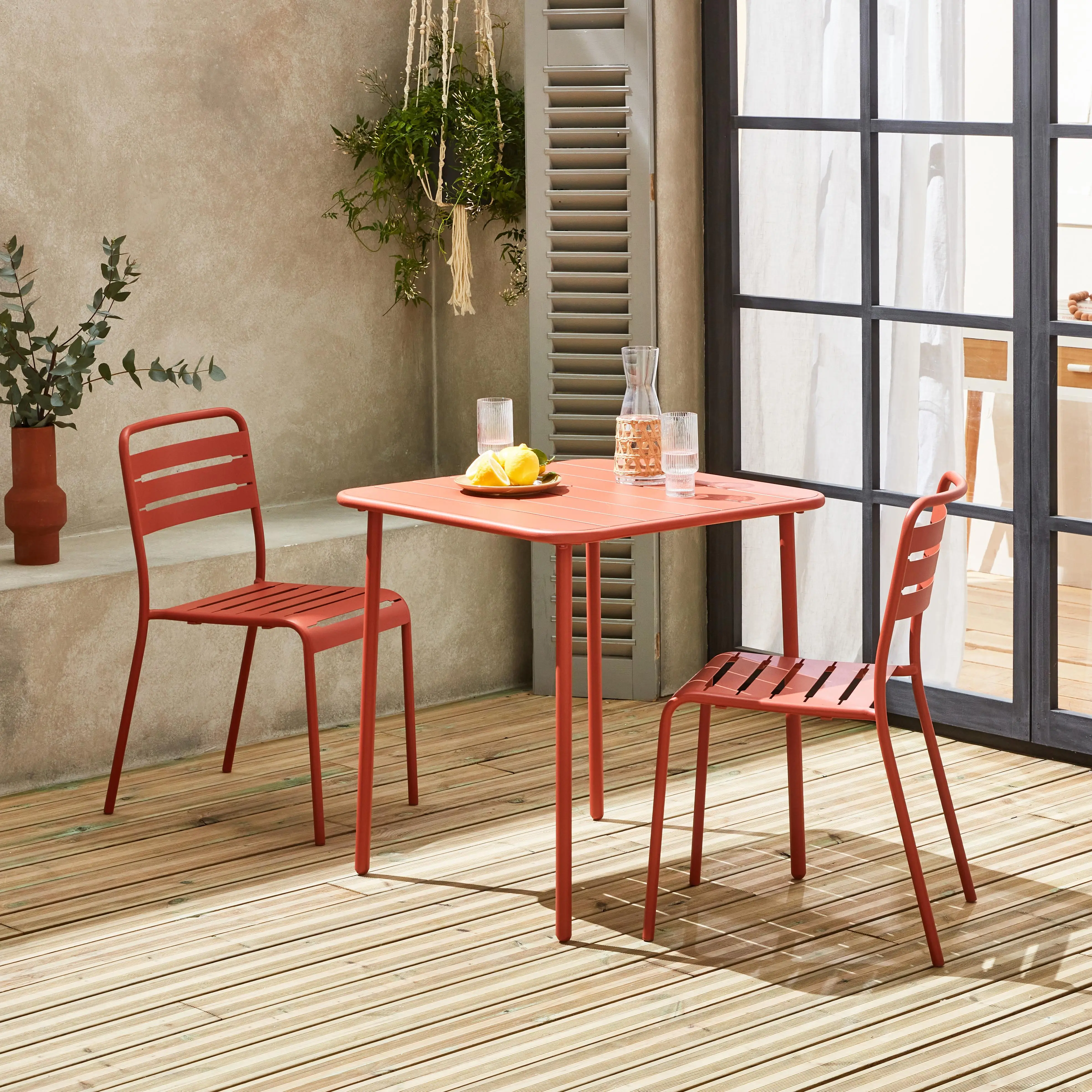 Table de jardin métal + 2 assises