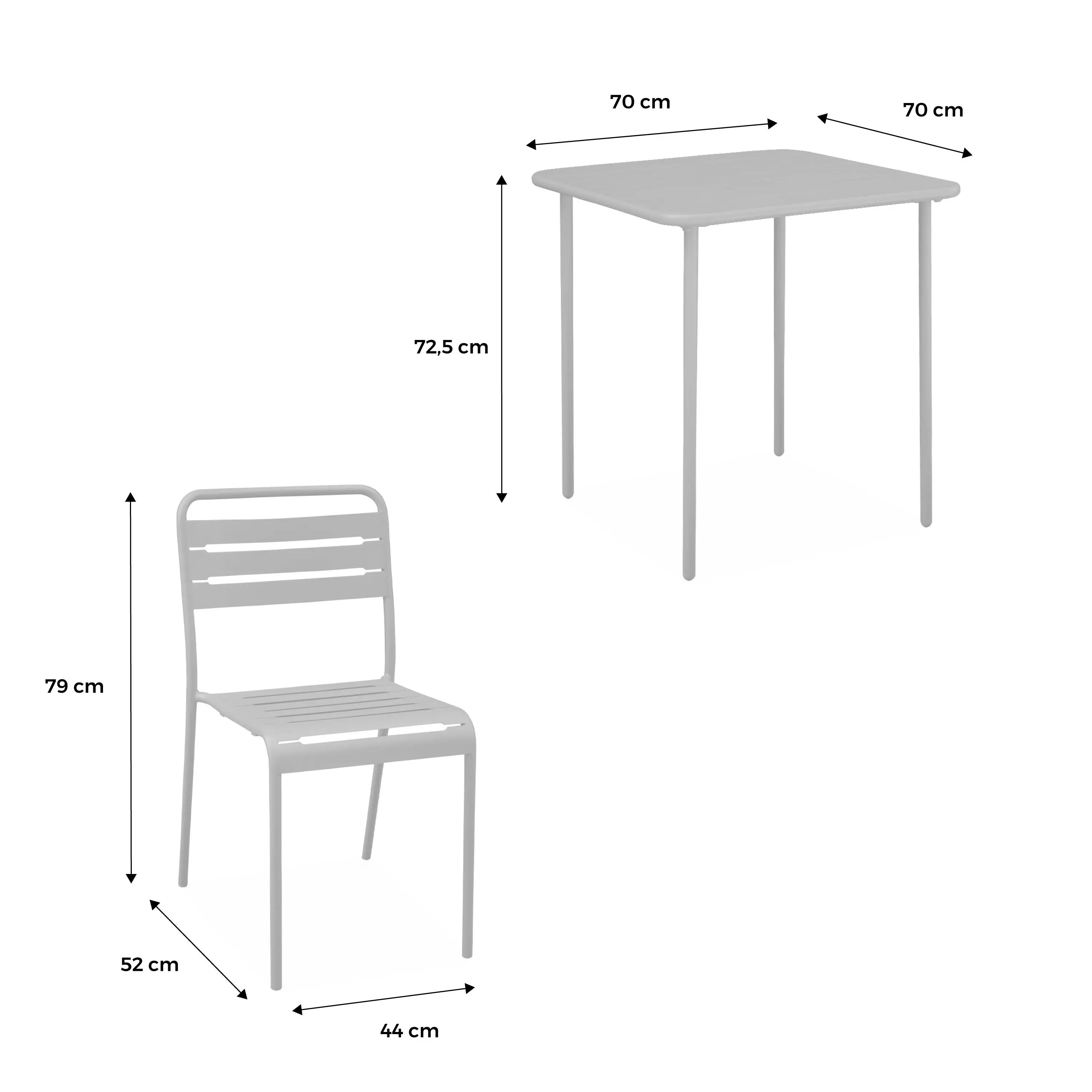 Table de jardin métal + 2 assises