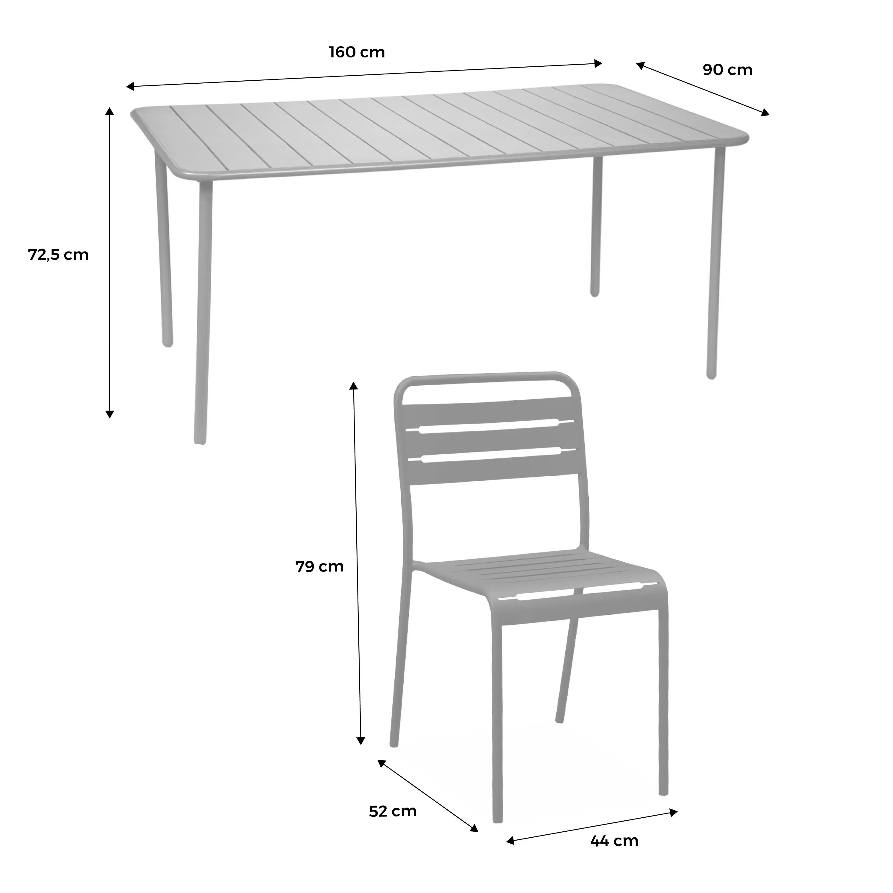 Table de jardin métal + 6 assises