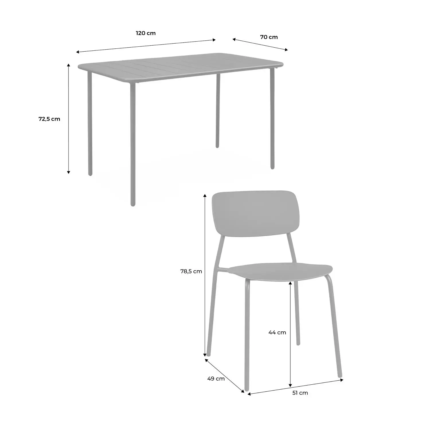 Table de jardin métal + 4 assises