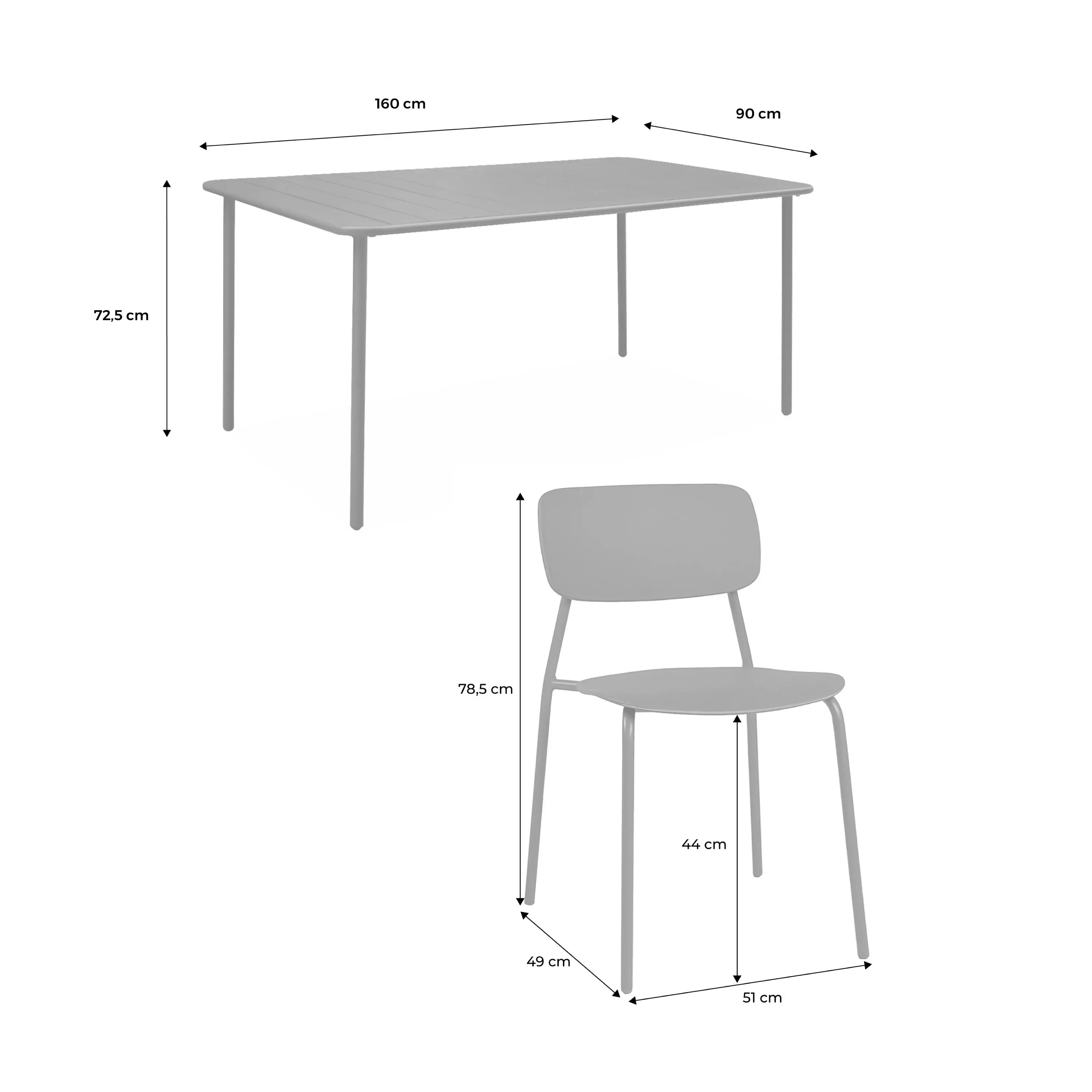 Table de jardin métal + 6 assises