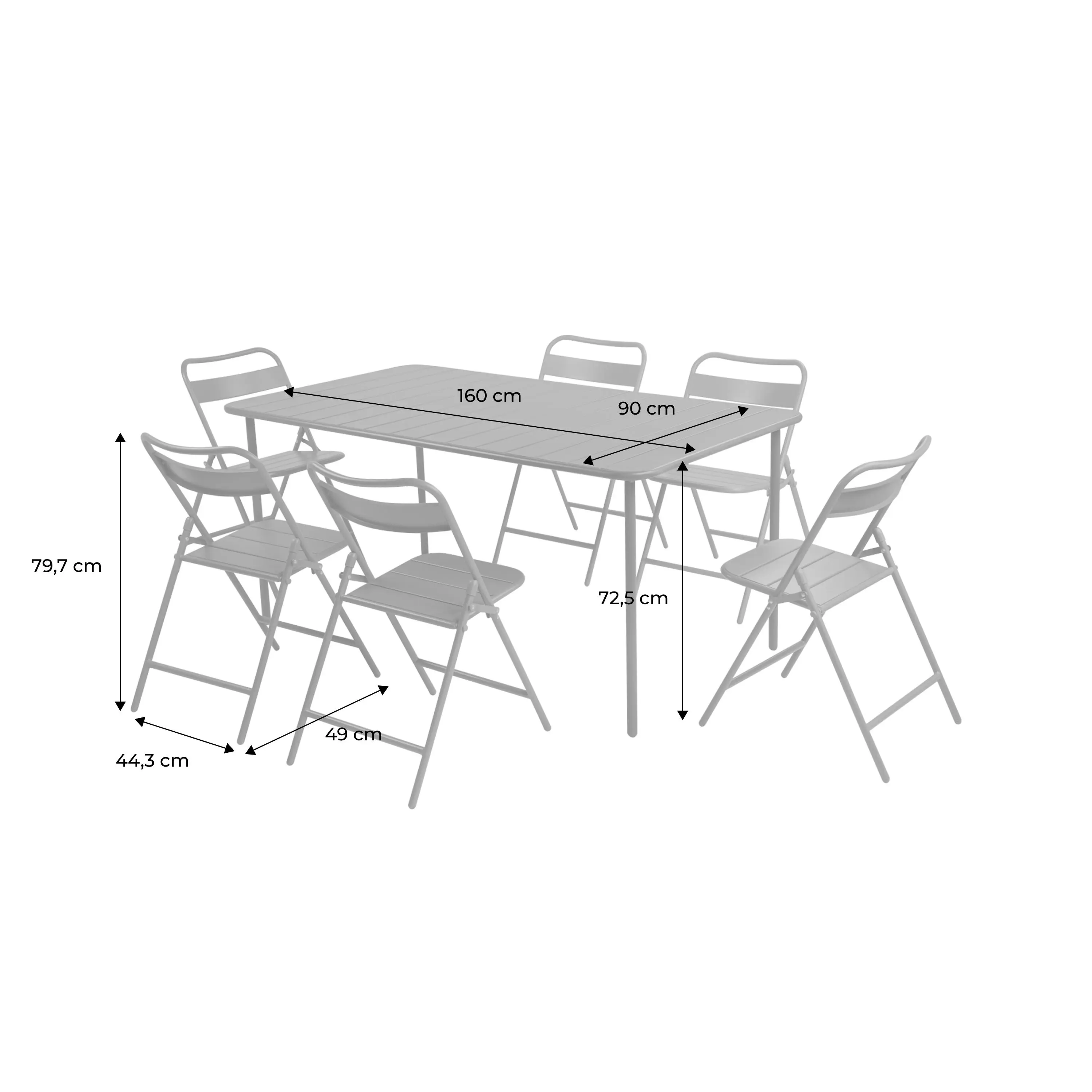 Table de jardin métal + 6 assises