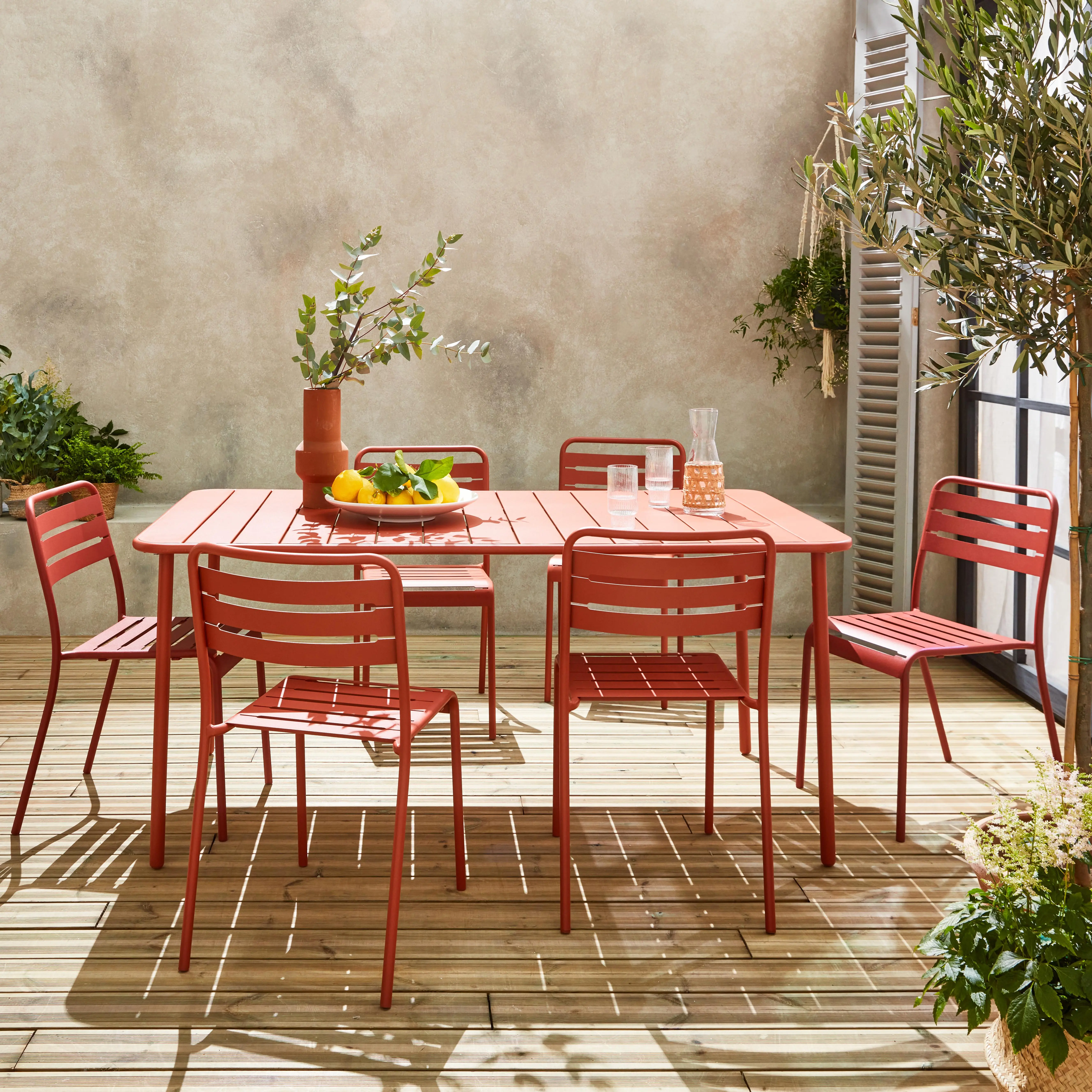 Table de jardin métal + 6 assises