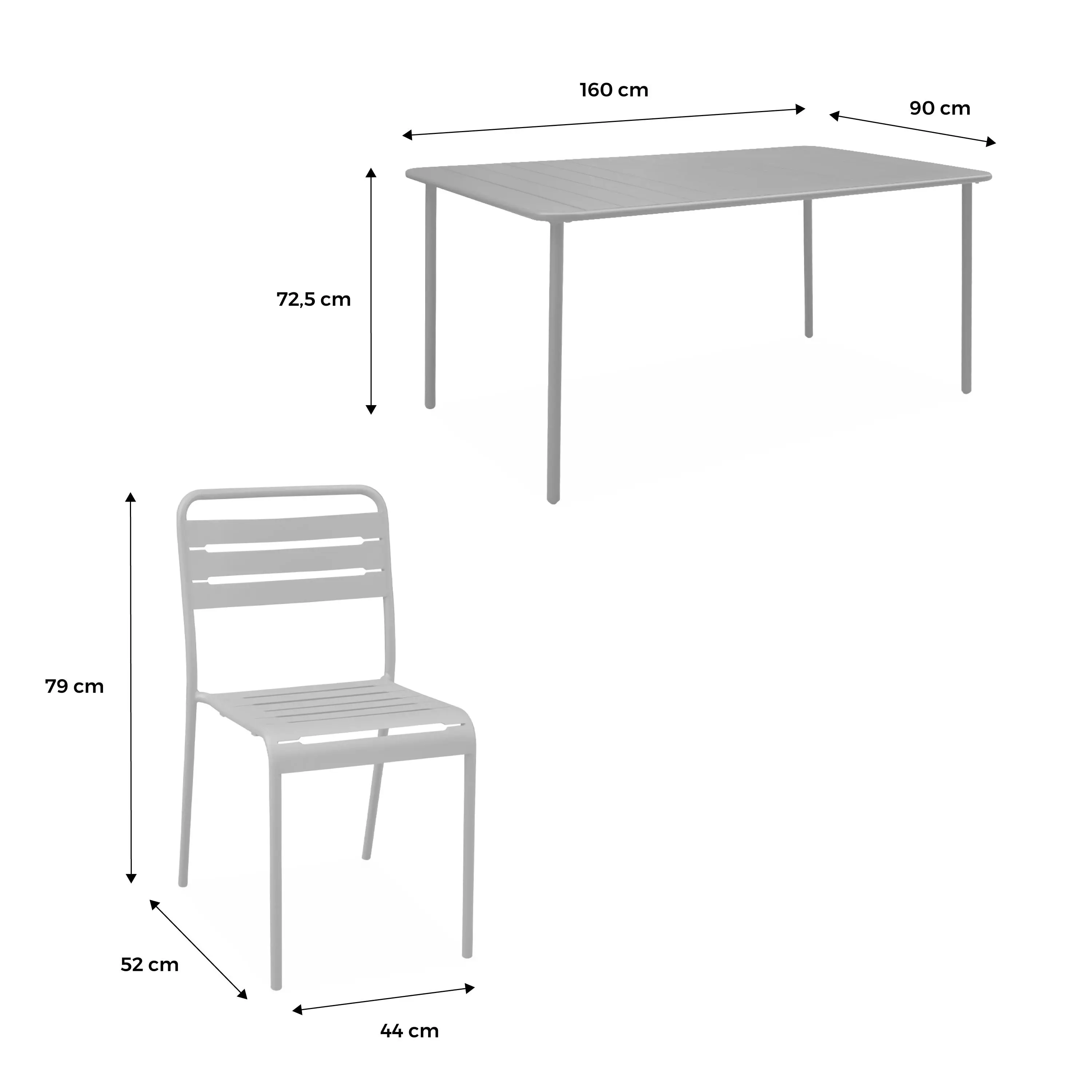 Table de jardin métal + 6 assises