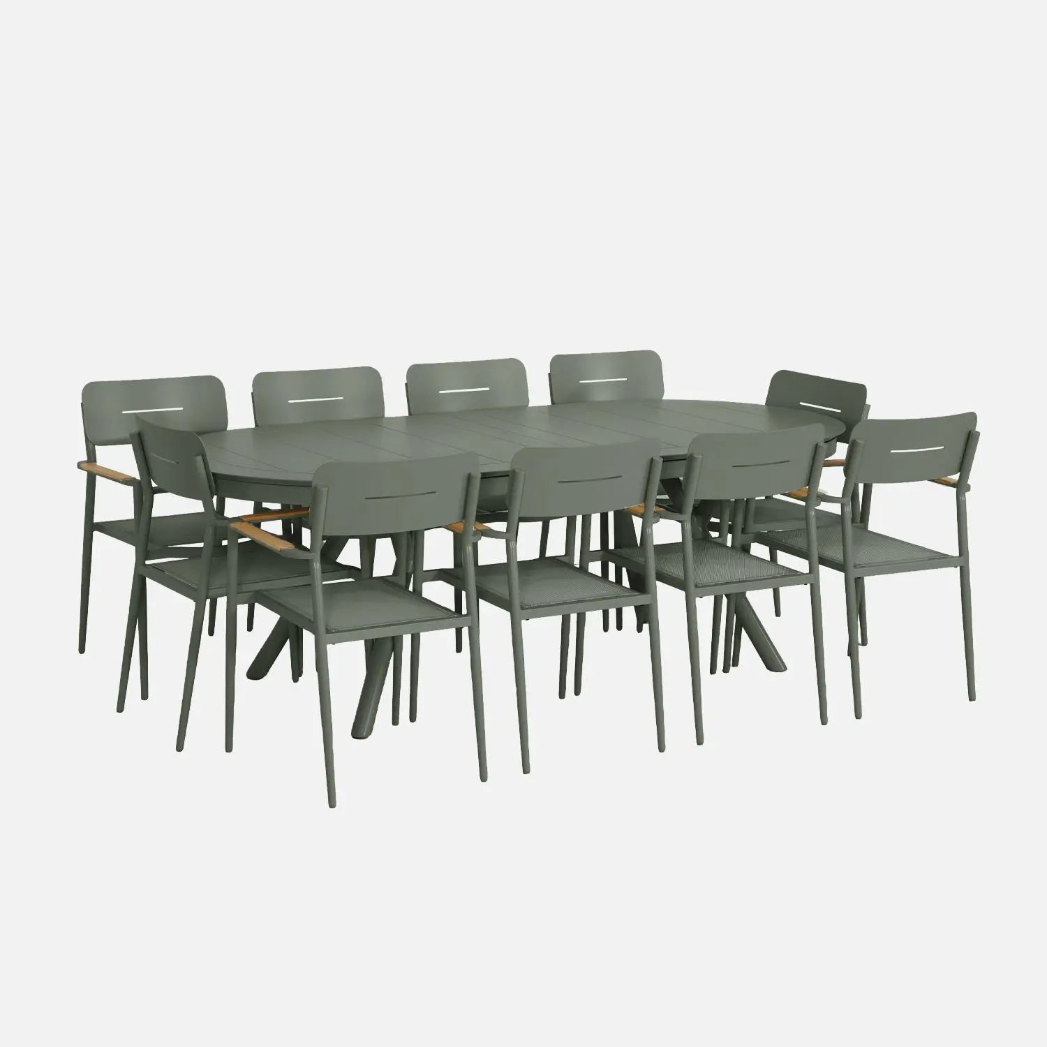 Table de jardin ovale extensible aluminium + 10 assises