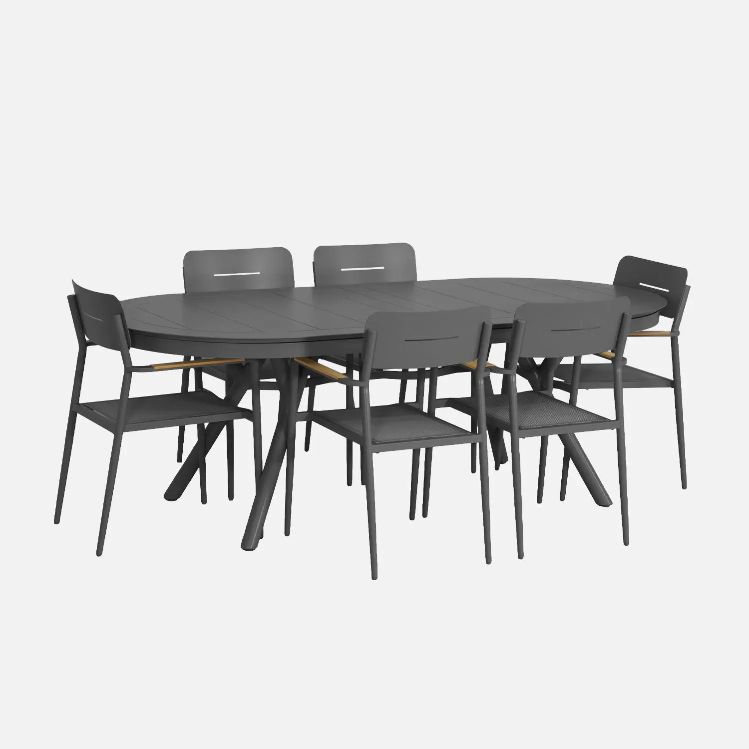 Table de jardin ovale extensible aluminium + 6 assises