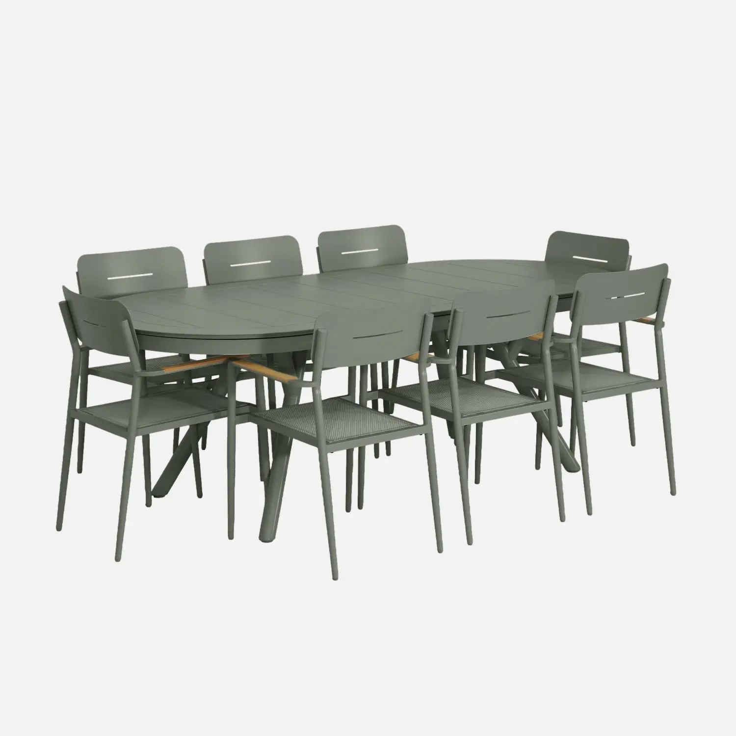 Table de jardin ovale extensible aluminium + 8 assises