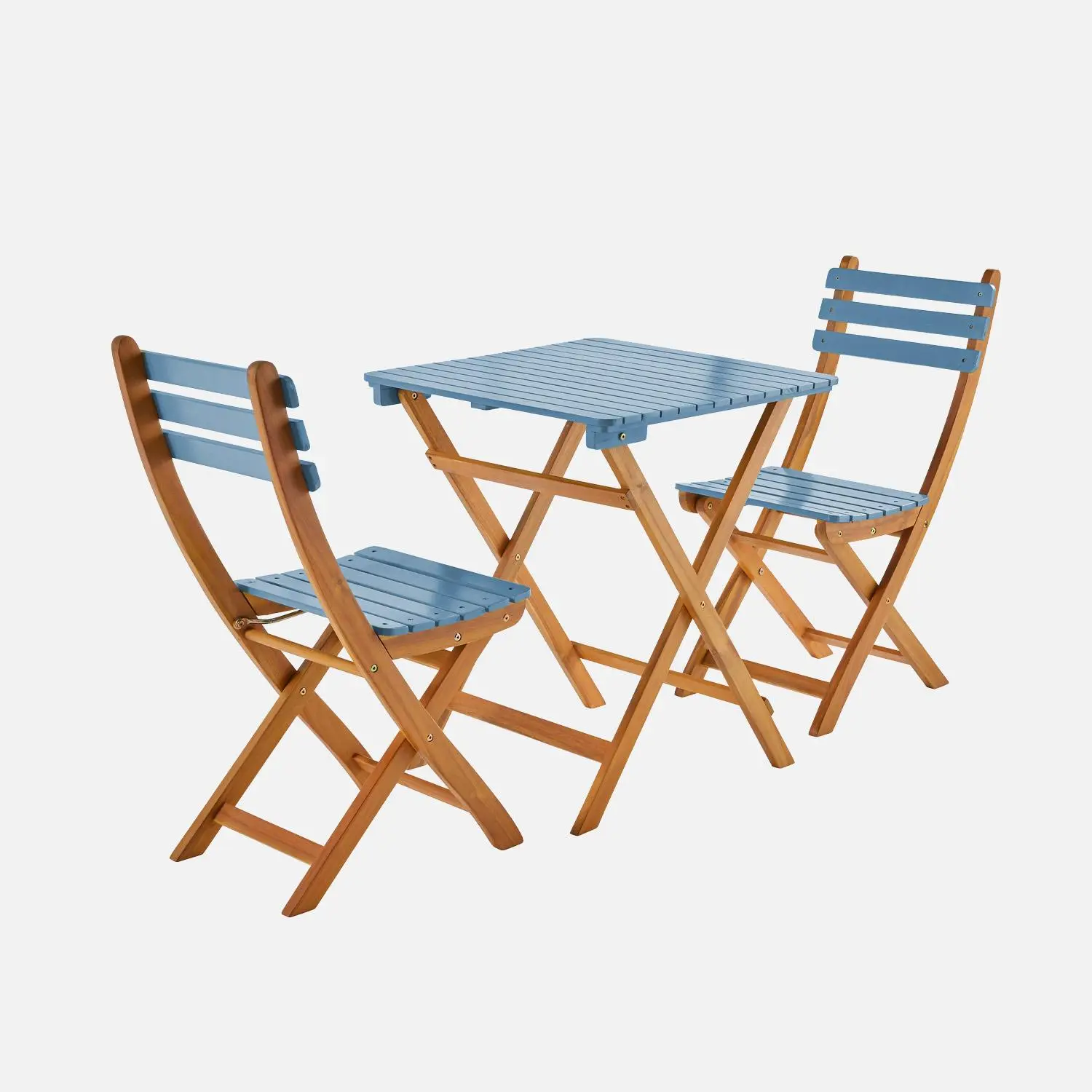 Table de jardin pliante bois d'acacia + 2 assises