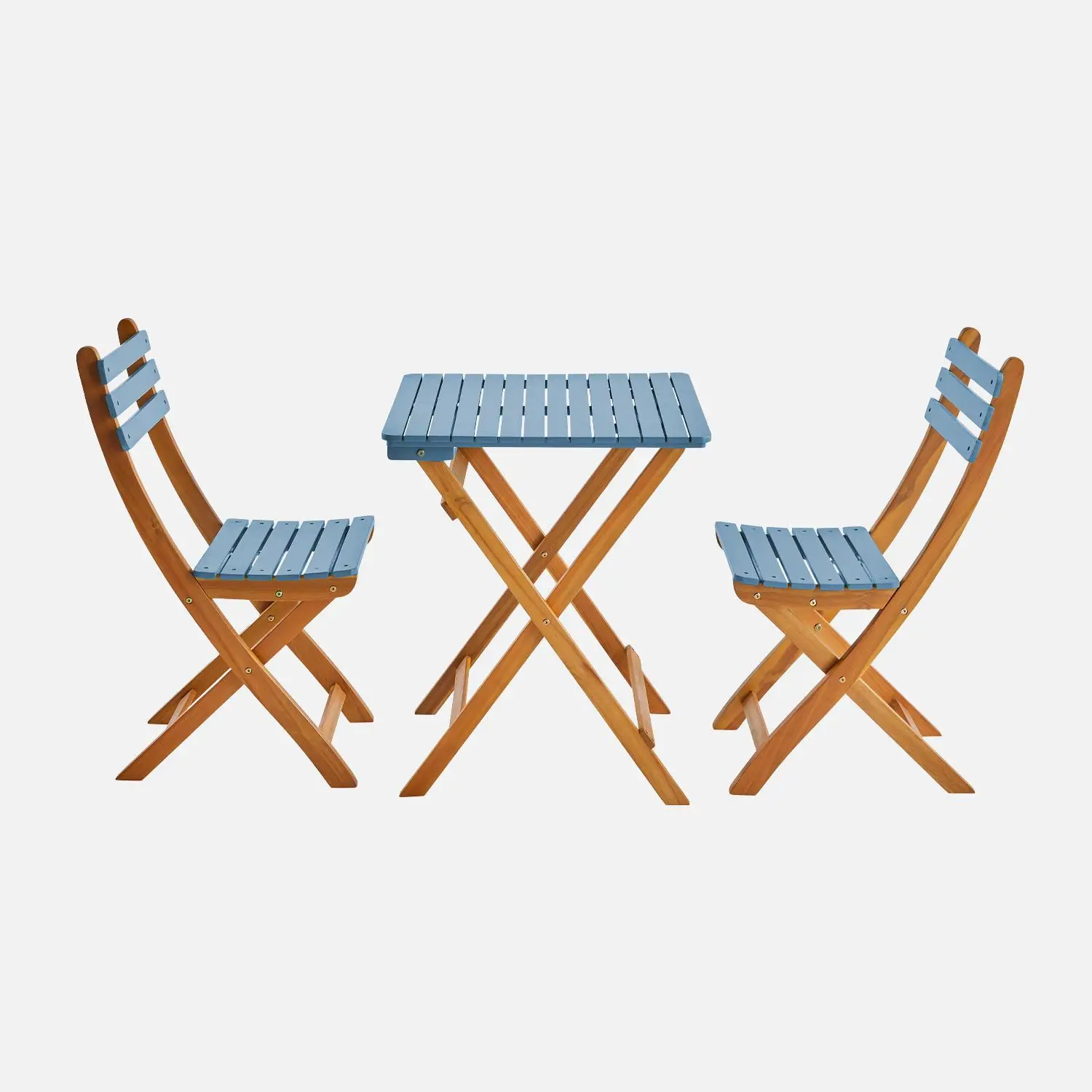 Table de jardin pliante bois d'acacia + 2 assises